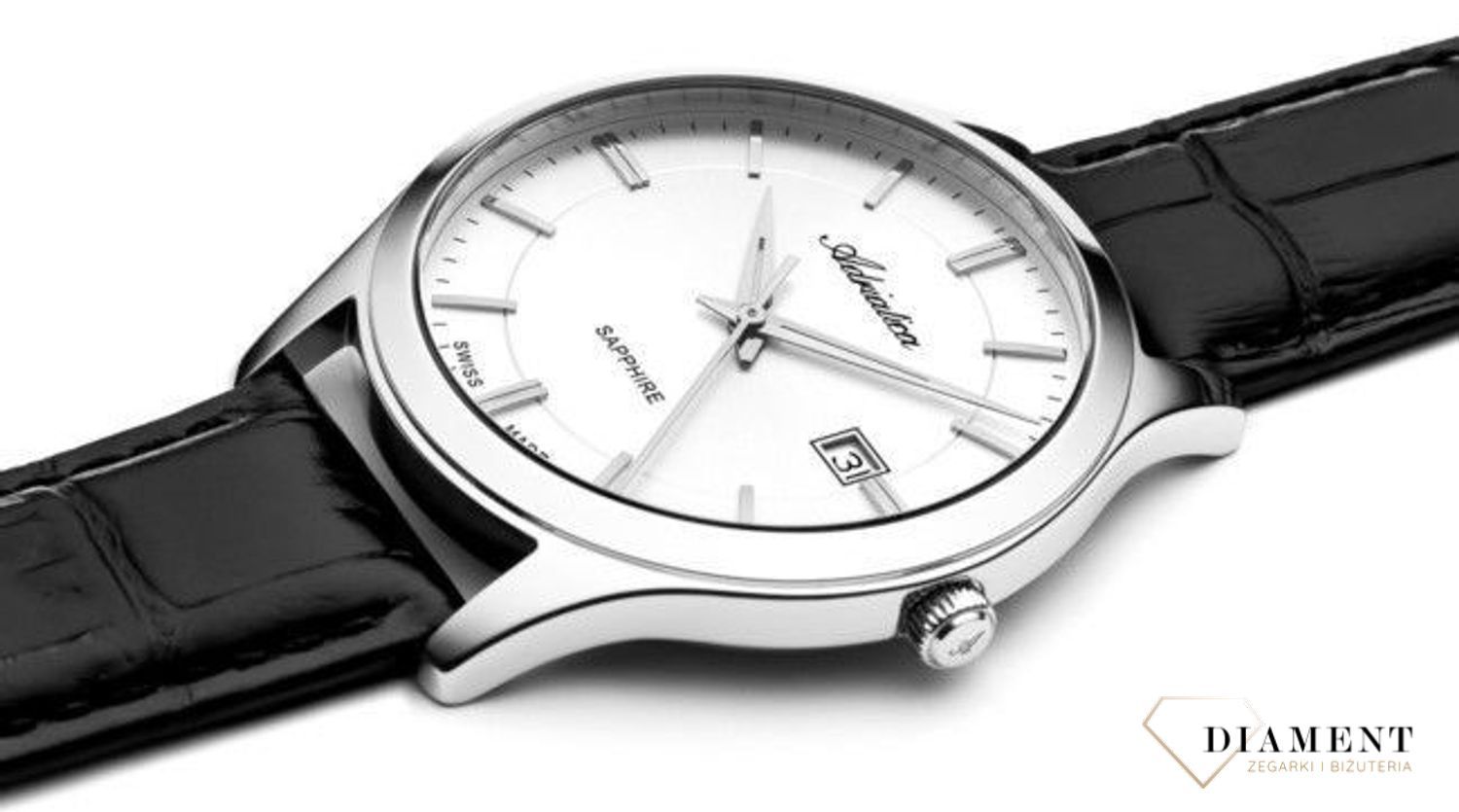 Zegarek męski Adriatica Sapphire A1295.5213Q. Męski zegarek szwajcarski. Zegarek męski Adriatica na pasku. Męski zegarek z szafirowym szkłem. Zegarek Adriatica na prezent dla mężczyzny..jpg