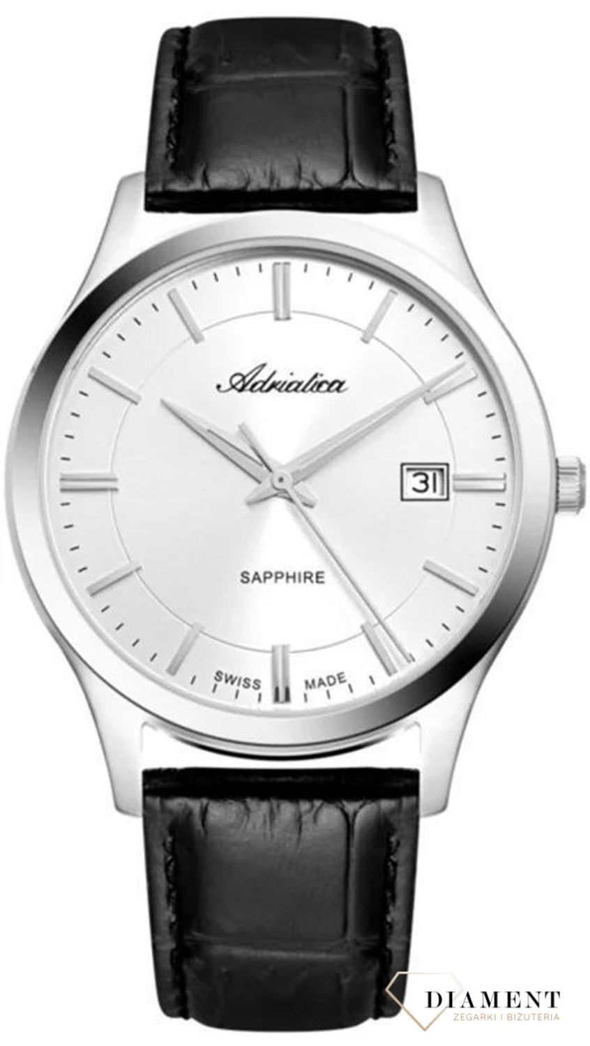 Zegarek męski Adriatica Sapphire A1295.5213Q. Męski zegarek szwajcarski. Zegarek męski Adriatica na pasku. Męski zegarek z szafirowym szkłem. Zegarek Adriatica na prezent dla mężczyzny..jpg