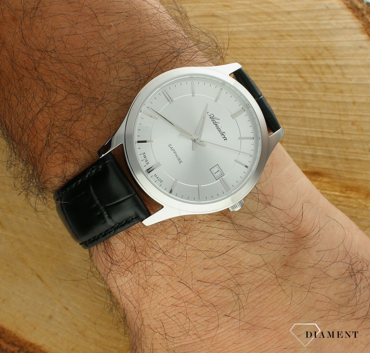 Zegarek męski Adriatica Sapphire A1295.5213Q. Męski zegarek szwajcarski. Zegarek męski Adriatica na pasku. Męski zegarek z szafirowym szkłem. Zegarek Adriatica na prezent dla mężczyzny..jpg