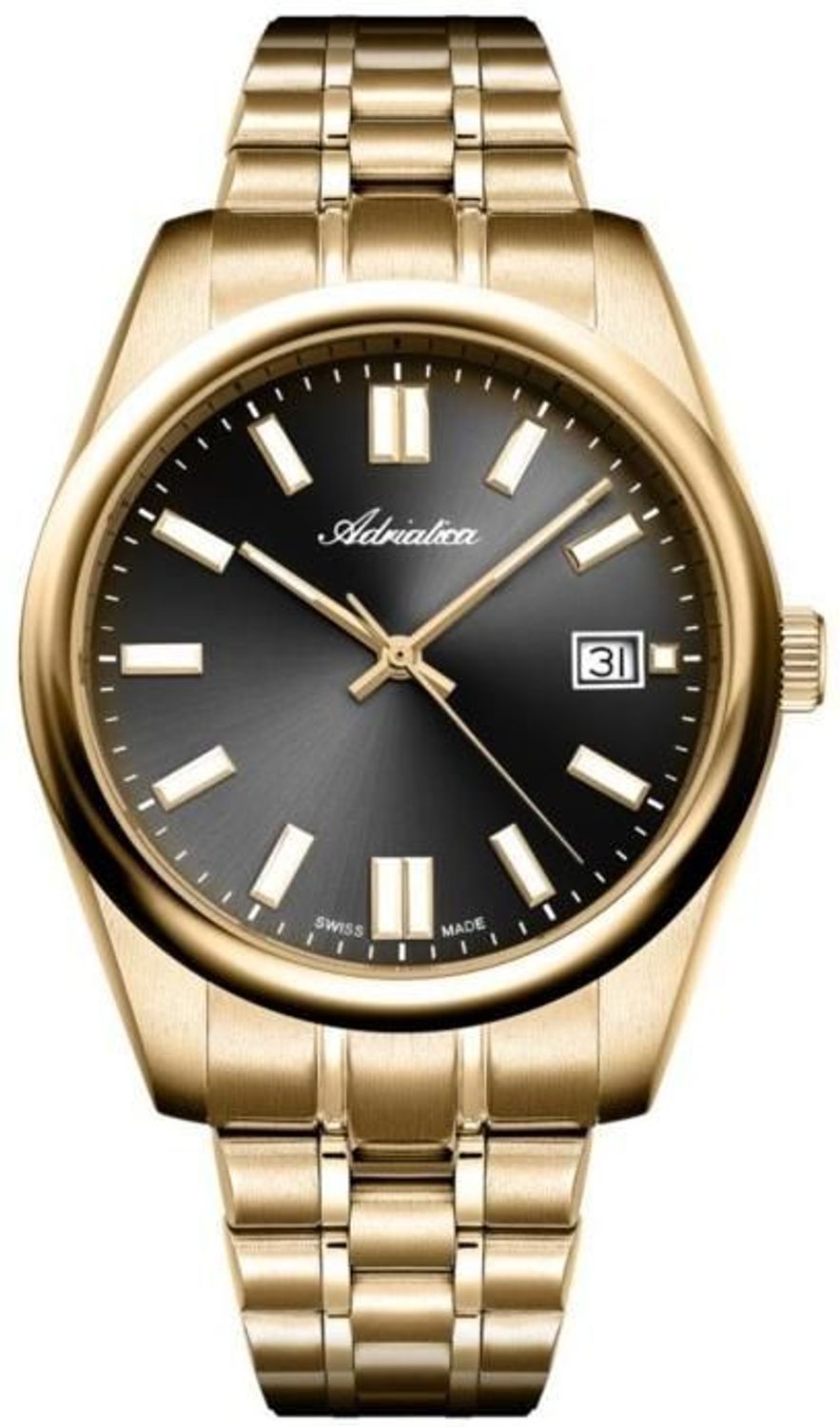 Zegarek damski Adriatica A1298.1116Q Classic Elegance Quartz – szwajcarski model z mechanizmem kwarcowym, złotą kopertą, czarną tarczą i szkłem szafirowym. Idealny do codziennych i formalnych st.jpg