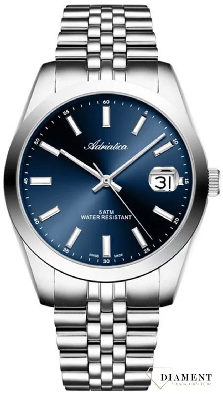 Zegarek męski Adriatica Classic A1299.5115Q. Męski zegarek szwajcarski. Zegarek męski Adriatica na bransolecie. Męski zegarek z szafirowym szkłem. Zegarek Adriatica na prezent dla mężczyzny..jpg