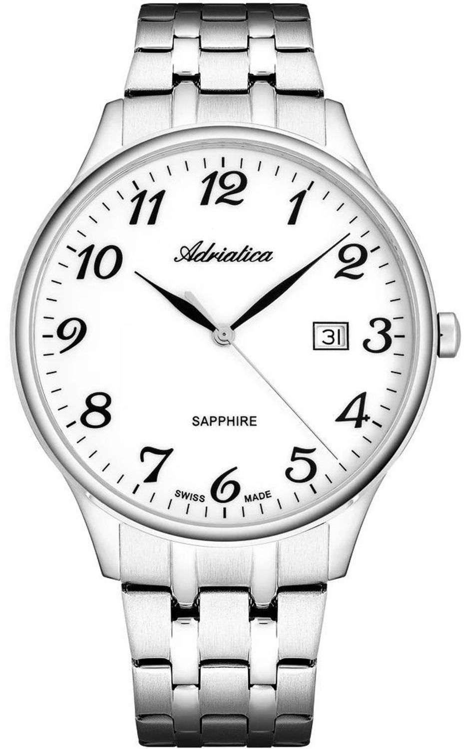 Zegarek męski Adriatica A1300.5125Q Stainless Steel – szwajcarski, biały cyferblat, szafirowe szkło, datownik.jpg