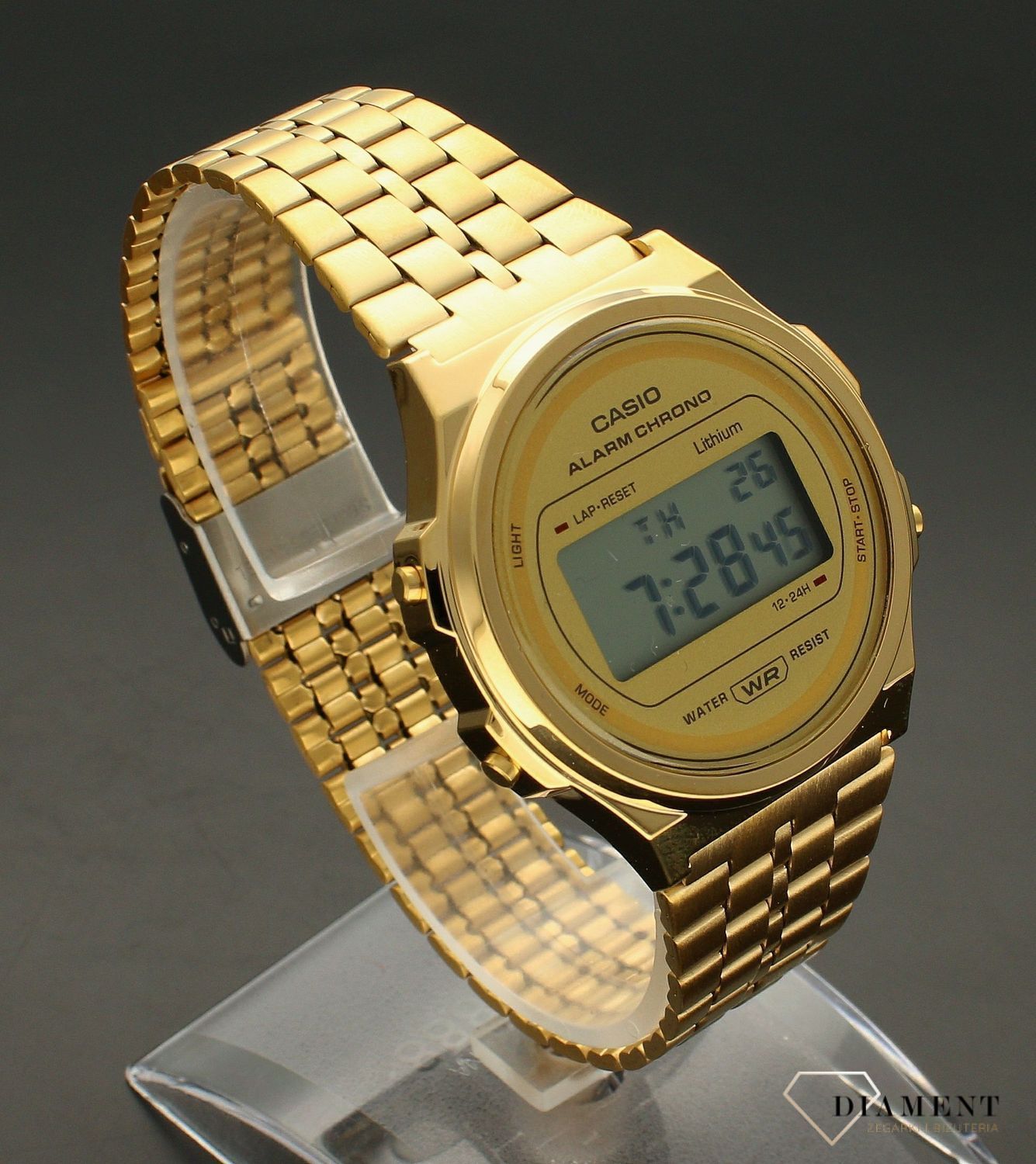 Zegarek damski Casio Vintage Iconic A171WEG-9AEF. Zegarek wyposażony w panel elektroluminescencyjny (LED), który powoduje podświetlenie całego wyświetlacza zegarka, dzięki czemu jest on dobrze widoczny na.jpg