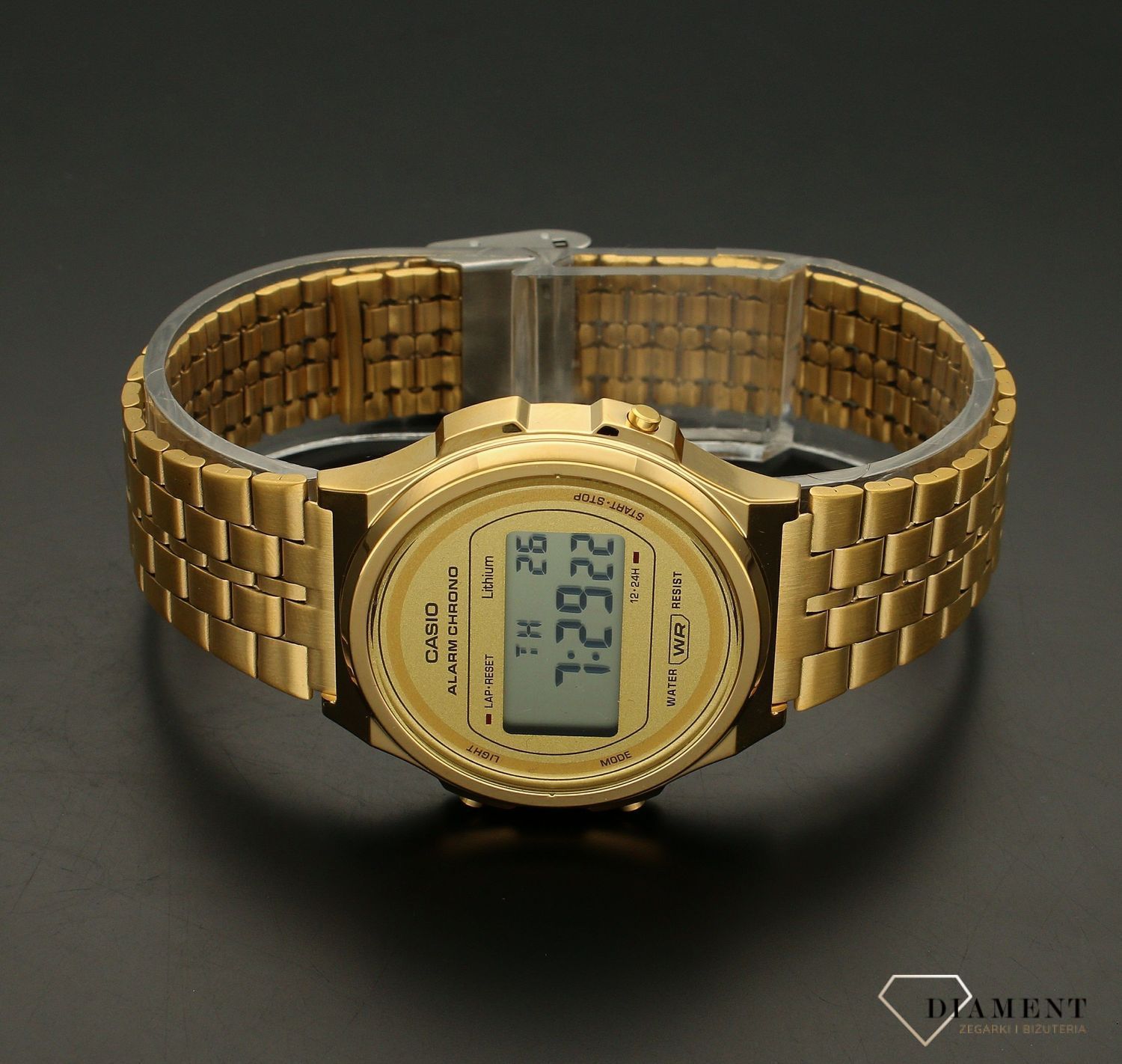 Zegarek damski Casio Vintage Iconic A171WEG-9AEF. Zegarek wyposażony w panel elektroluminescencyjny (LED), który powoduje podświetlenie całego wyświetlacza zegarka, dzięki czemu jest on dobrze widoczny na.jpg