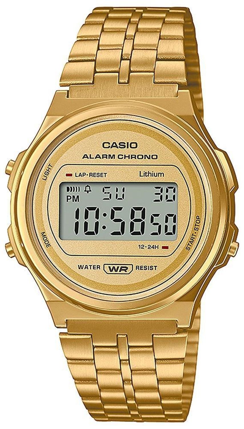 Zegarek damski Casio Vintage Iconic A171WEG-9AEF. Zegarek wyposażony w panel elektroluminescencyjny (LED), który powoduje podświetlenie całego wyświetlacza zegarka, dzięki czemu jest on dobrze widoczny na.jpg