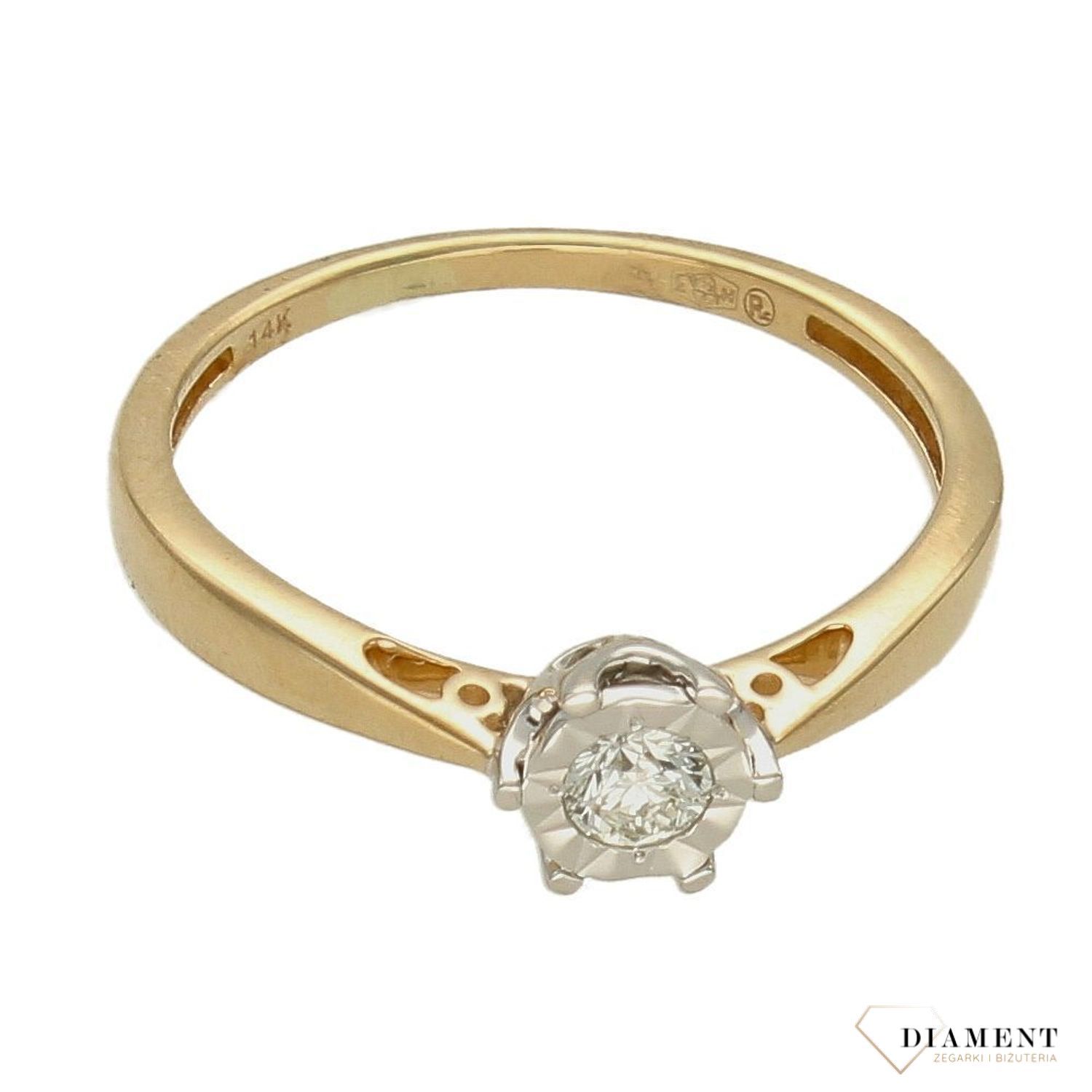 Pierścionek zloty z Diamentem Królewska oprawa 585 DIAMENT A211.jpg