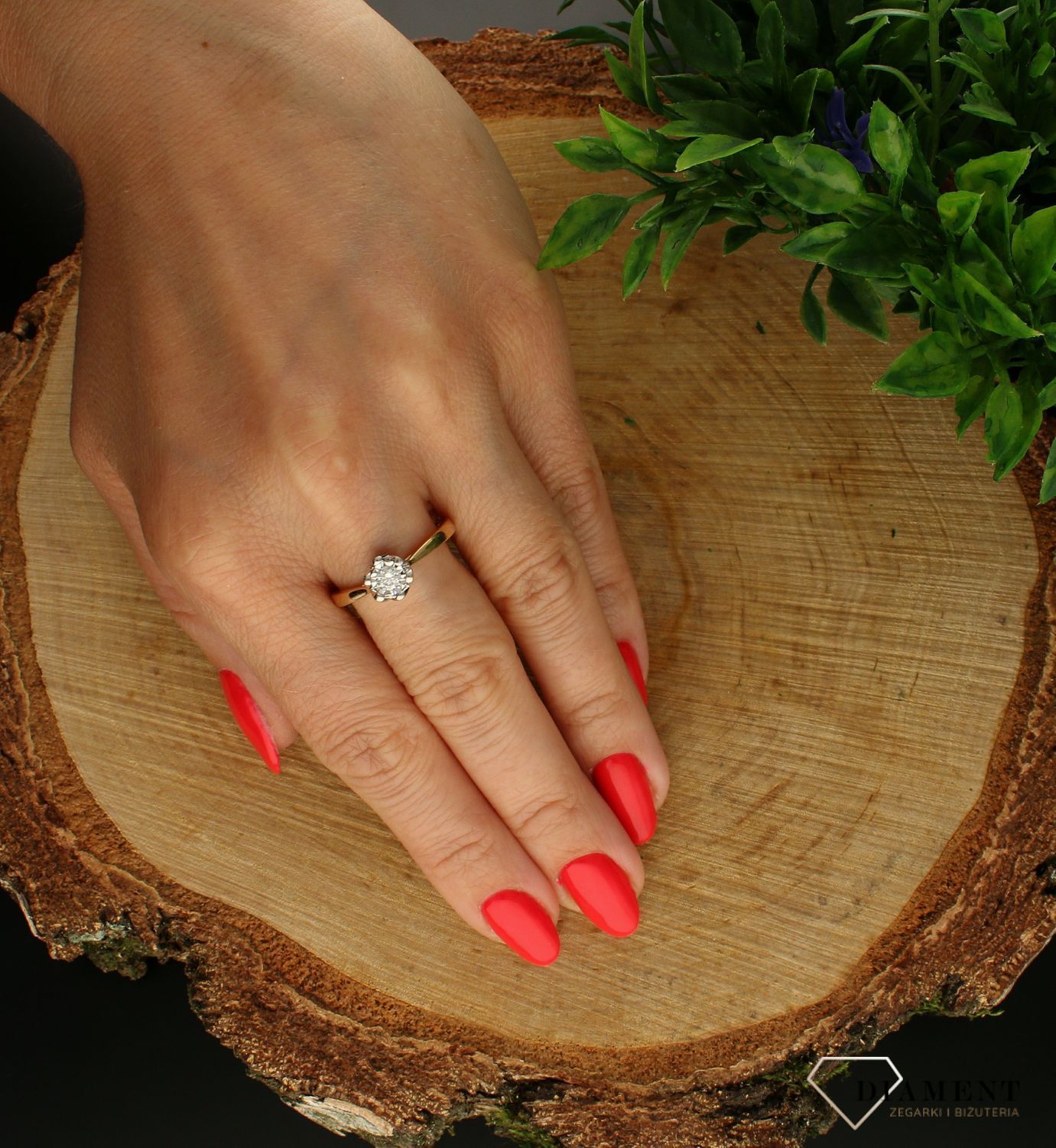 Pierścionek złoty zaręczynowy z Diamentem Kwiat Miłości 585 DIAMENT A216.jpg