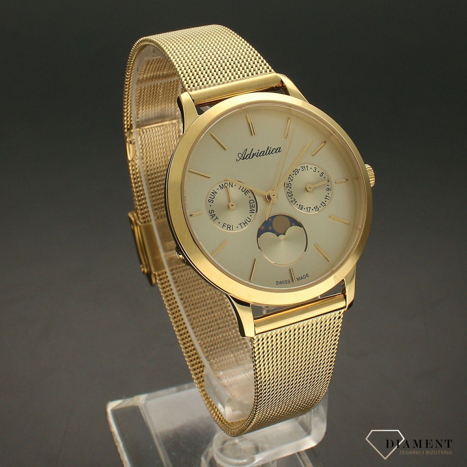 Zegarek damski na bransolecie złotej z fazami księżyca A3174.1111QF.jpg