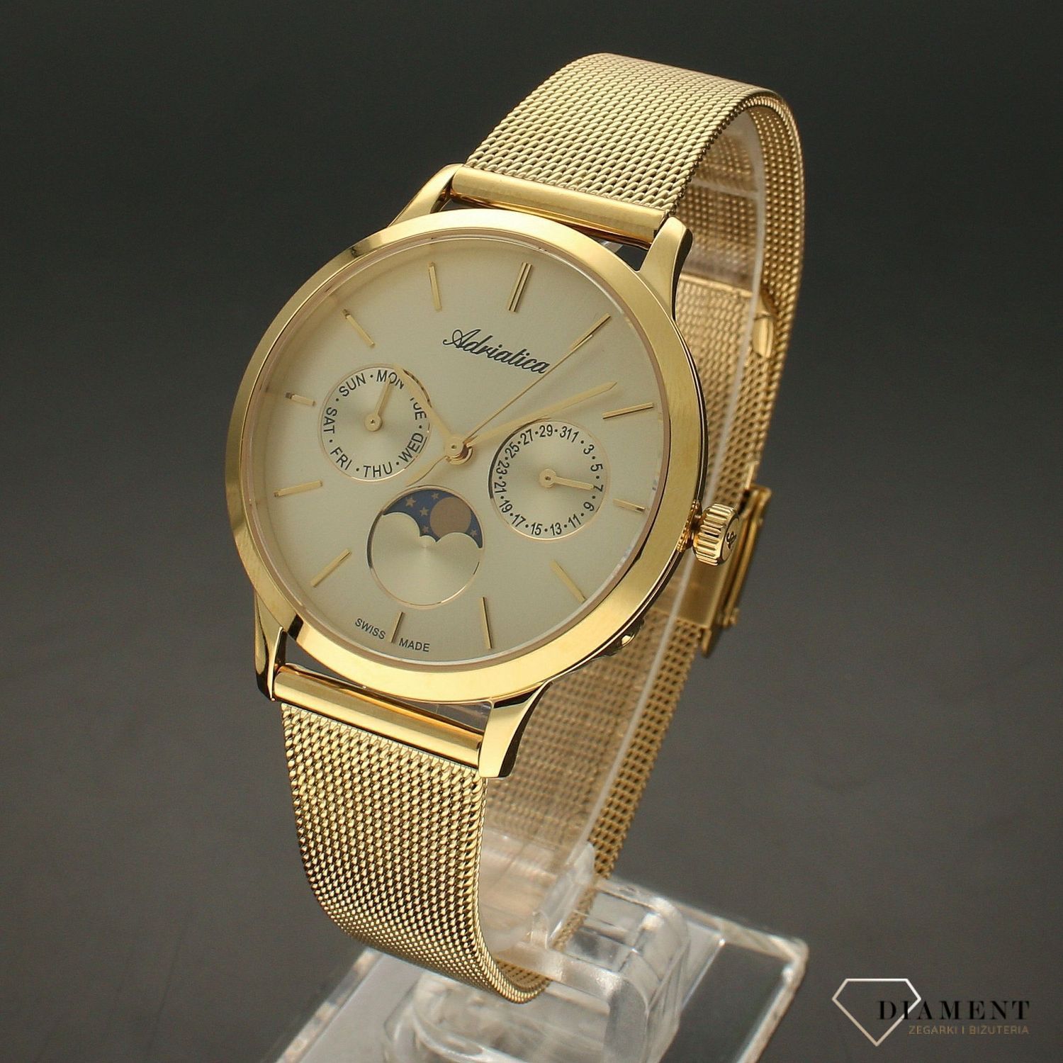 Zegarek damski na bransolecie złotej z fazami księżyca A3174.1111QF.jpg