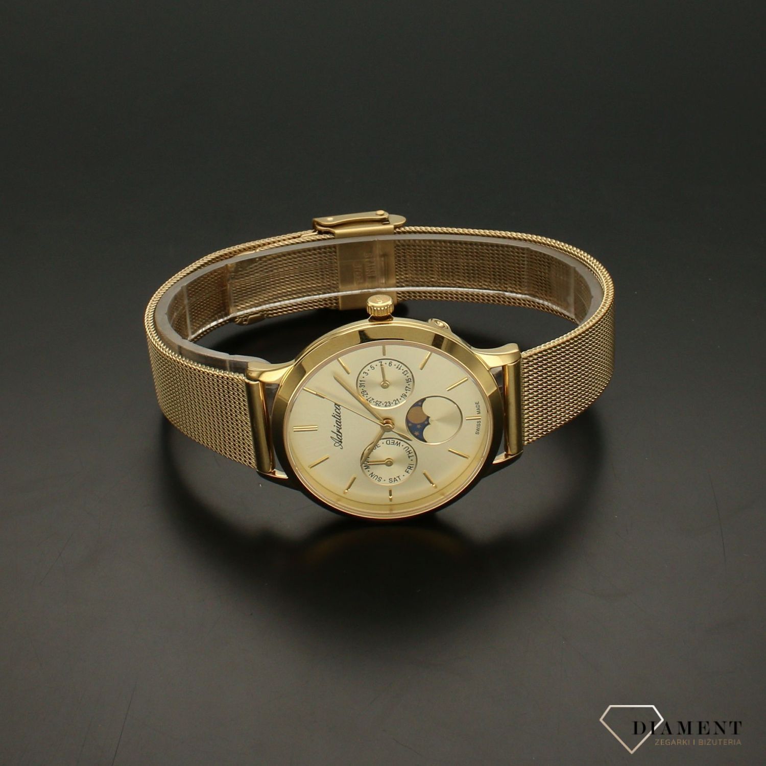 Zegarek damski na bransolecie złotej z fazami księżyca A3174.1111QF.jpg