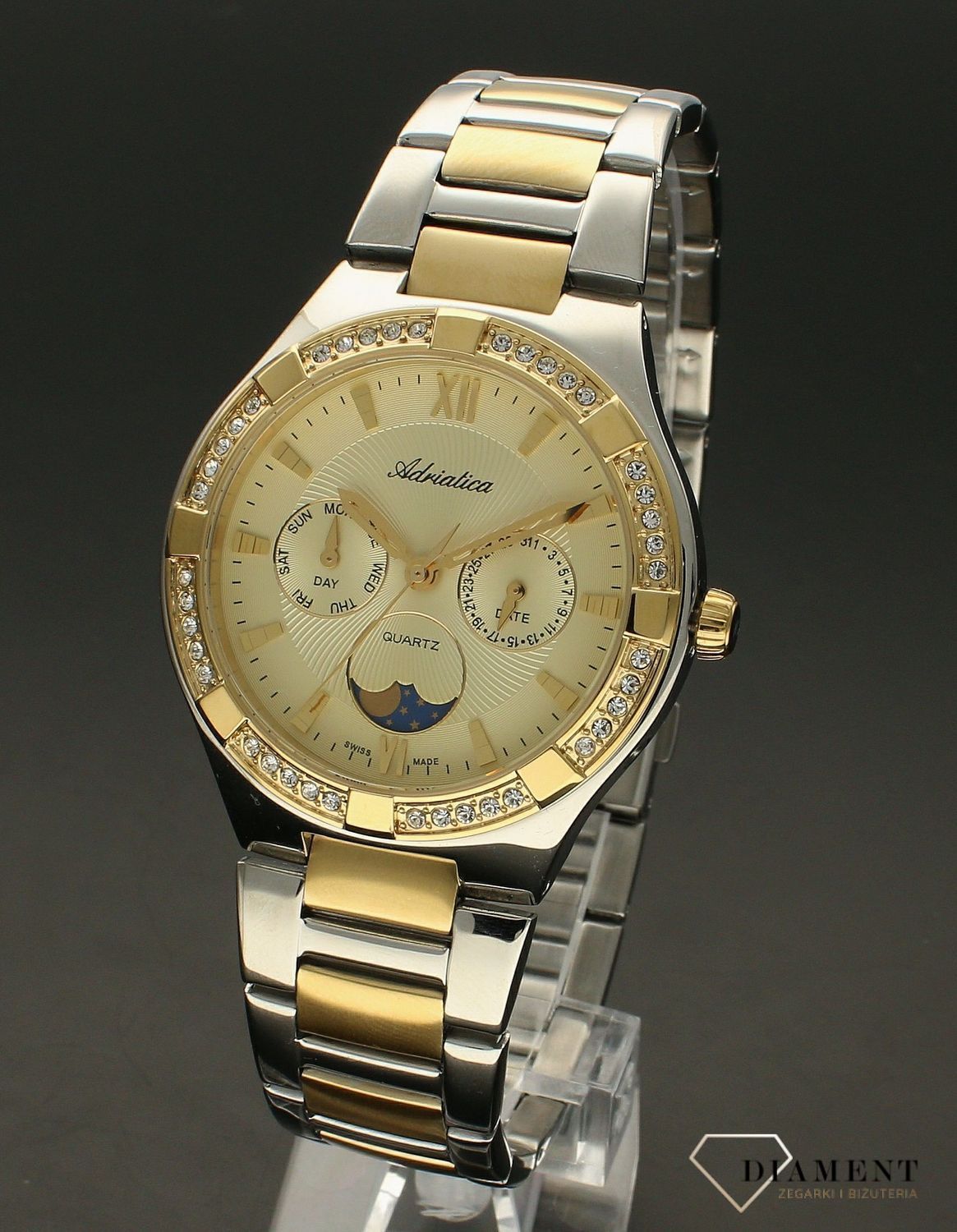 Zegarek damski Adriatica Classic Moonphase A3421.2161QFZ. ✓Zegarki damskie ✓ Zegarki Adriatica ✓Złote zegarki✓ Damskie zegarki ✓Zegarek damski✓ Autoryzowany sklep✓ Kurier Gratis 24h✓ Gwarancja najniższej ceny✓ Grawer.jpg