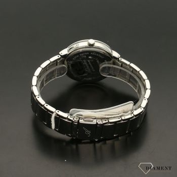 Zegarek damski biżuteryjny z piękną stalową bransoletą. Tarcza zegarka dookoła jest ozdobiona kryształami Swarovskiego. Tarcza zegarka w srebrnym kolorze.  (5).jpg
