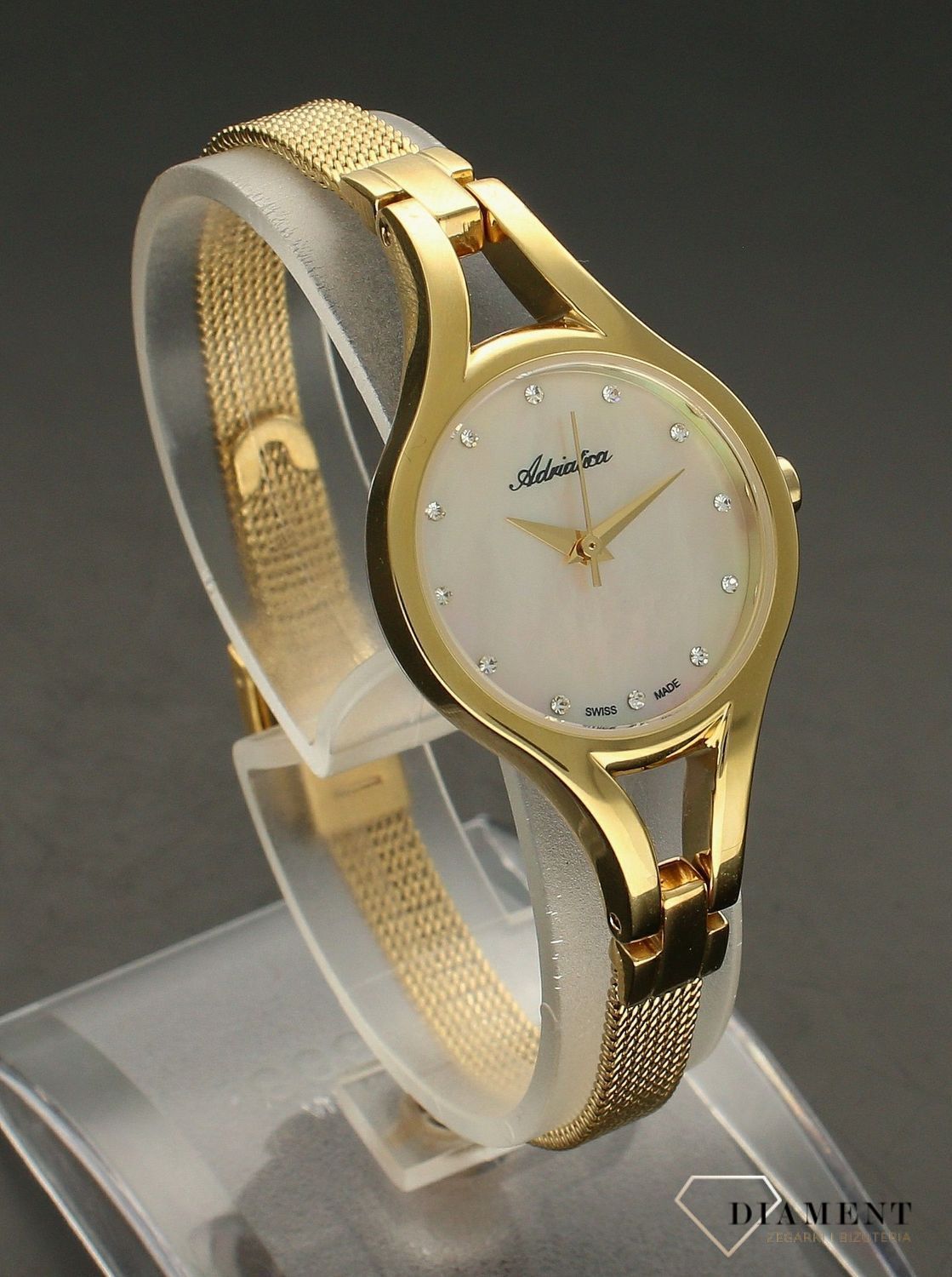 Zegarek damski Adriatica A3508.114SQ na bransolecie 'Perła' A3508.114SQ. Zegarek Adriatca A3508.114SQ na złotej, stalowej bransolecie to elegancki dodatek dla każdej kobiety. Wyrafinowan.jpg