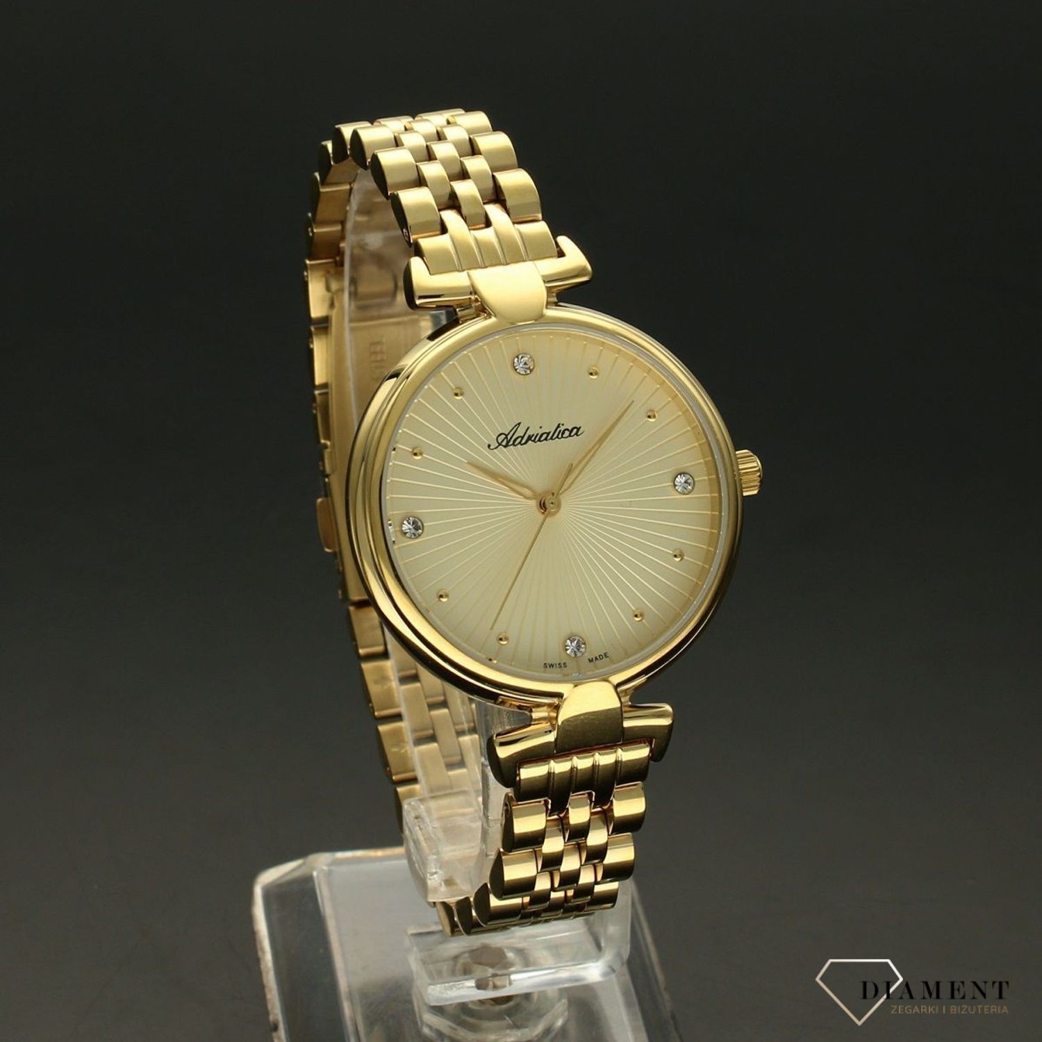 Zegarek damski Adriatica Złota tarcz z cyrkoniami.jpg