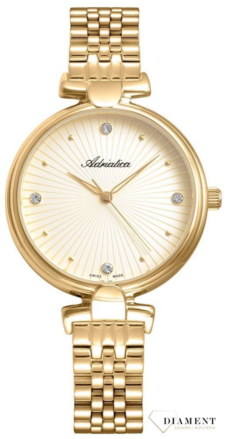 Zegarek damski Adriatica Złota tarcz z cyrkoniami.jpg