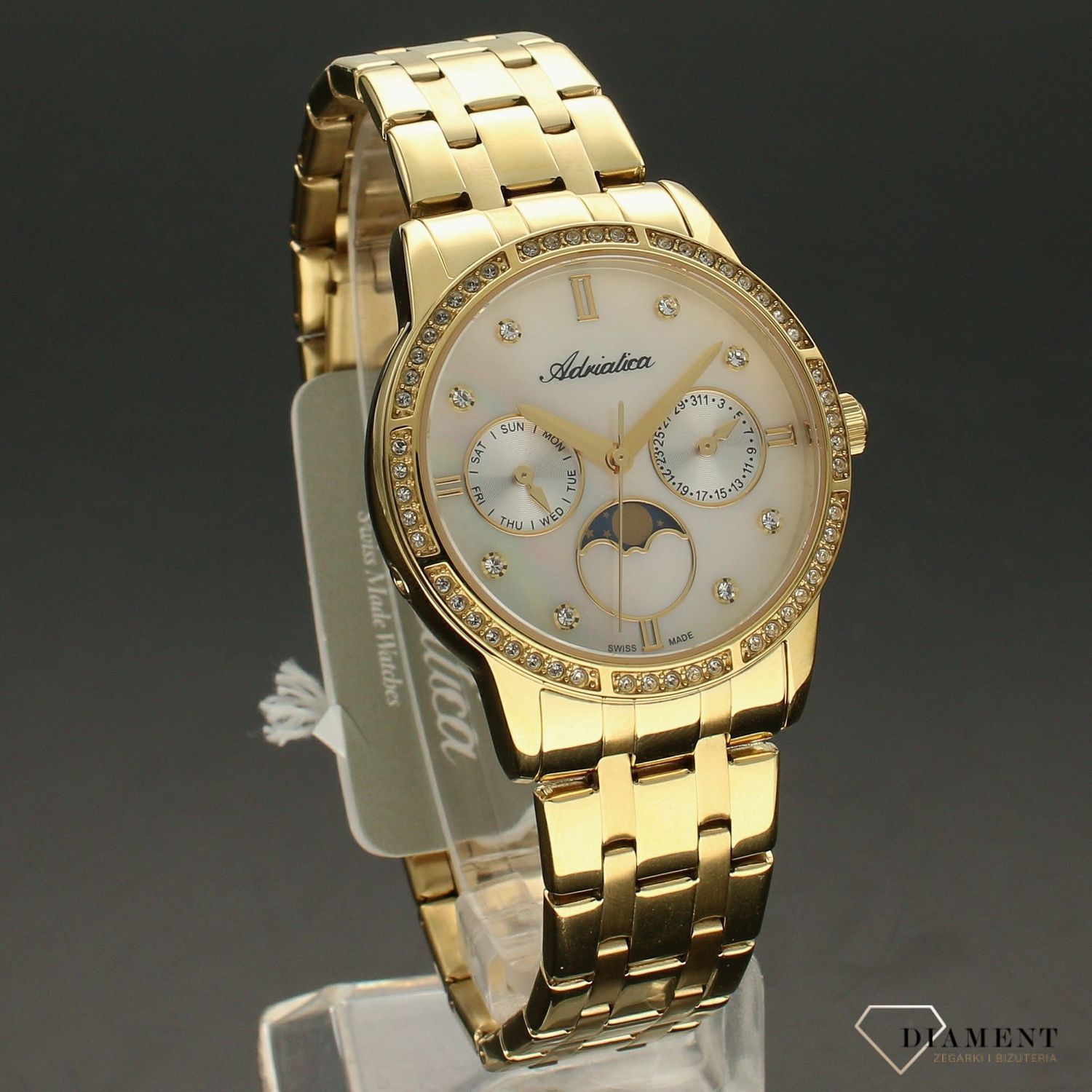 Zegarek damski na złotej bransolecie Adriatica z fazą księżyca A3601.111FQFZ2.jpg