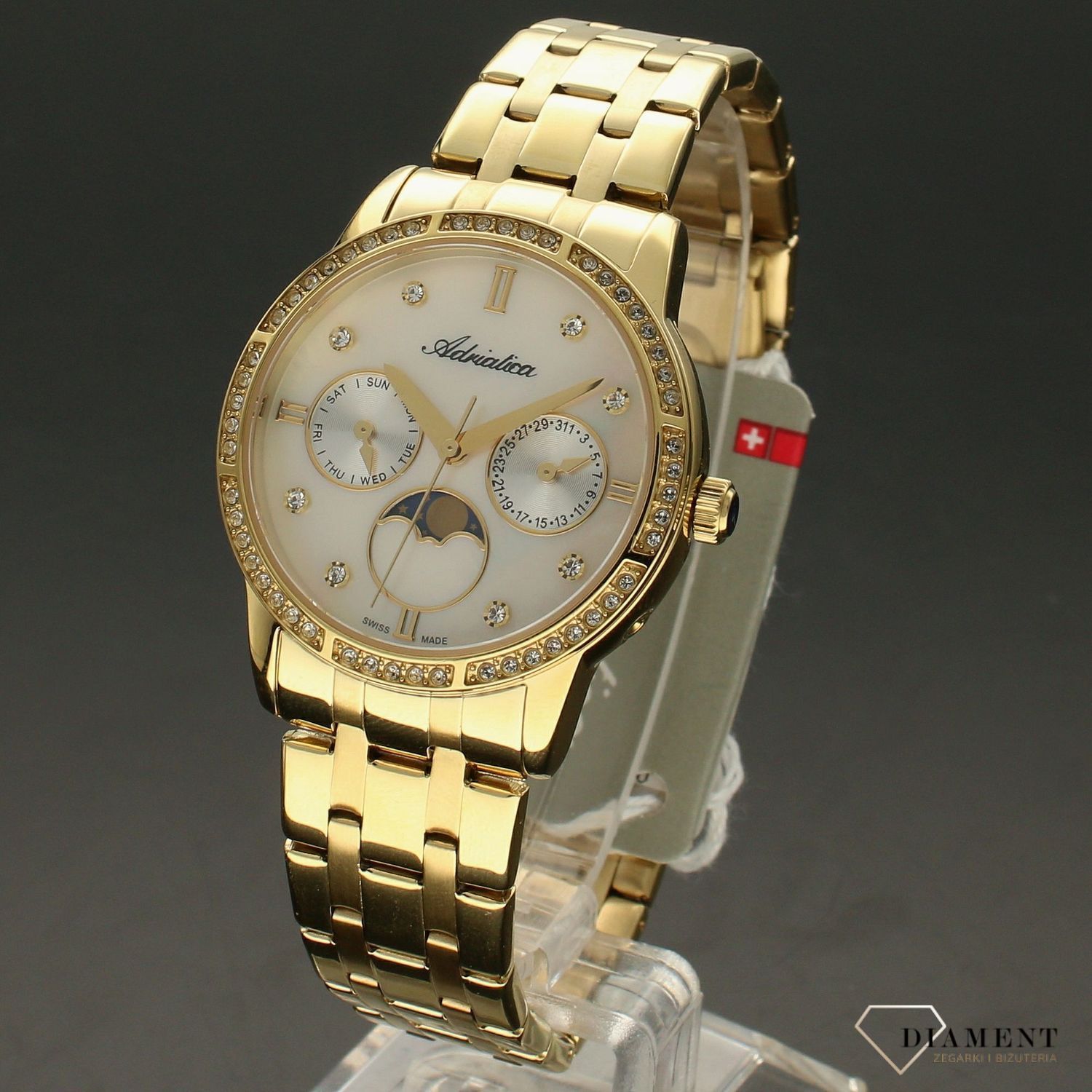 Zegarek damski na złotej bransolecie Adriatica z fazą księżyca A3601.111FQFZ2.jpg