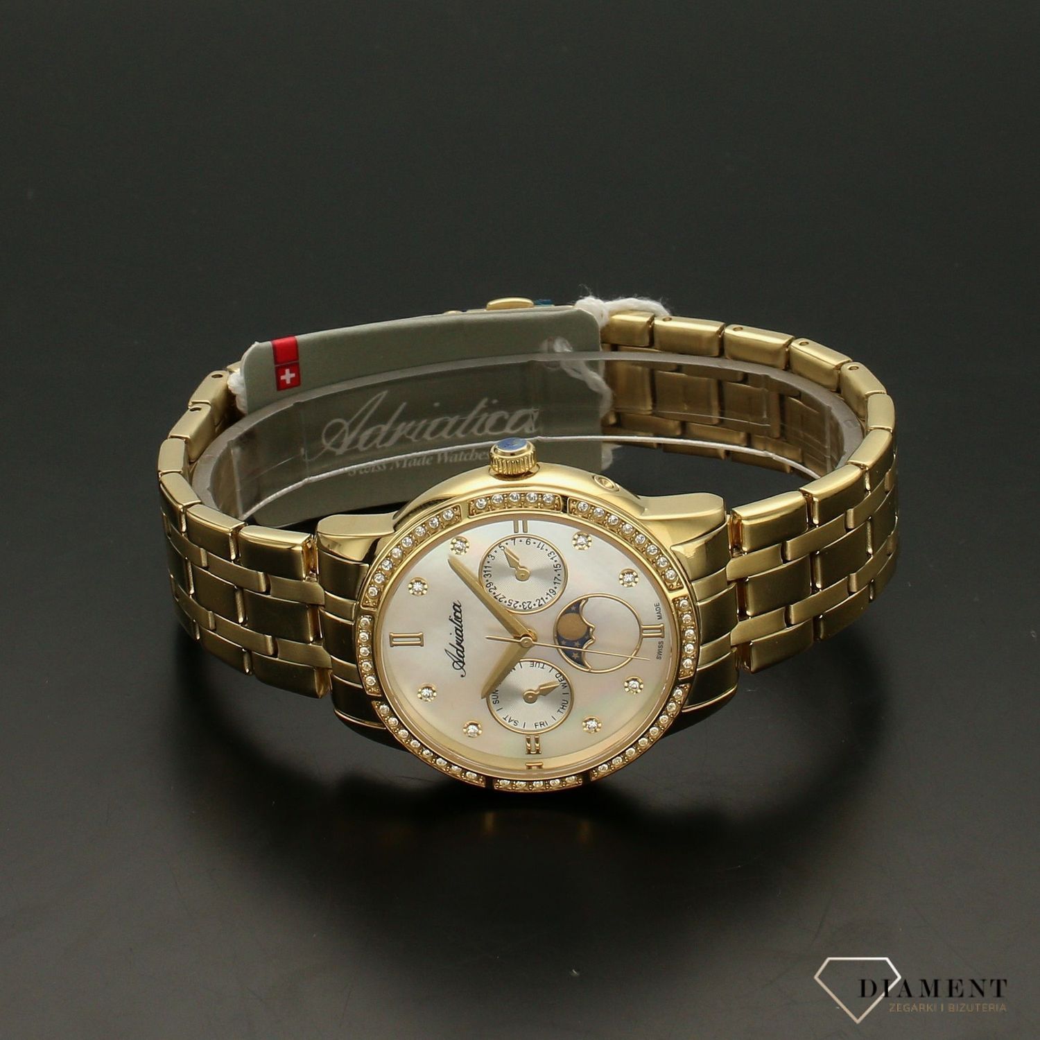 Zegarek damski na złotej bransolecie Adriatica z fazą księżyca A3601.111FQFZ2.jpg