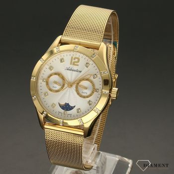 Zegarek damski wyposażony jest w kwarcowy mechanizm, zasilany za pomocą baterii. Zegarek damski w kolorze złota. Wyraźna i czytelna tarcza. Zapraszamy!  (2).jpg