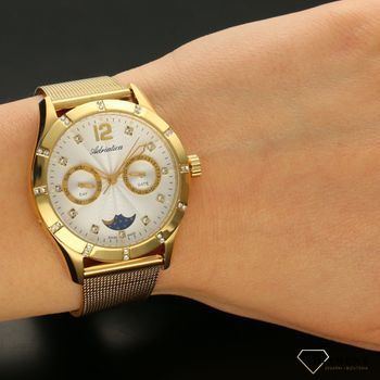 Zegarek damski wyposażony jest w kwarcowy mechanizm, zasilany za pomocą baterii. Zegarek damski w kolorze złota. Wyraźna i czytelna tarcza. Zapraszamy!  (5).jpg
