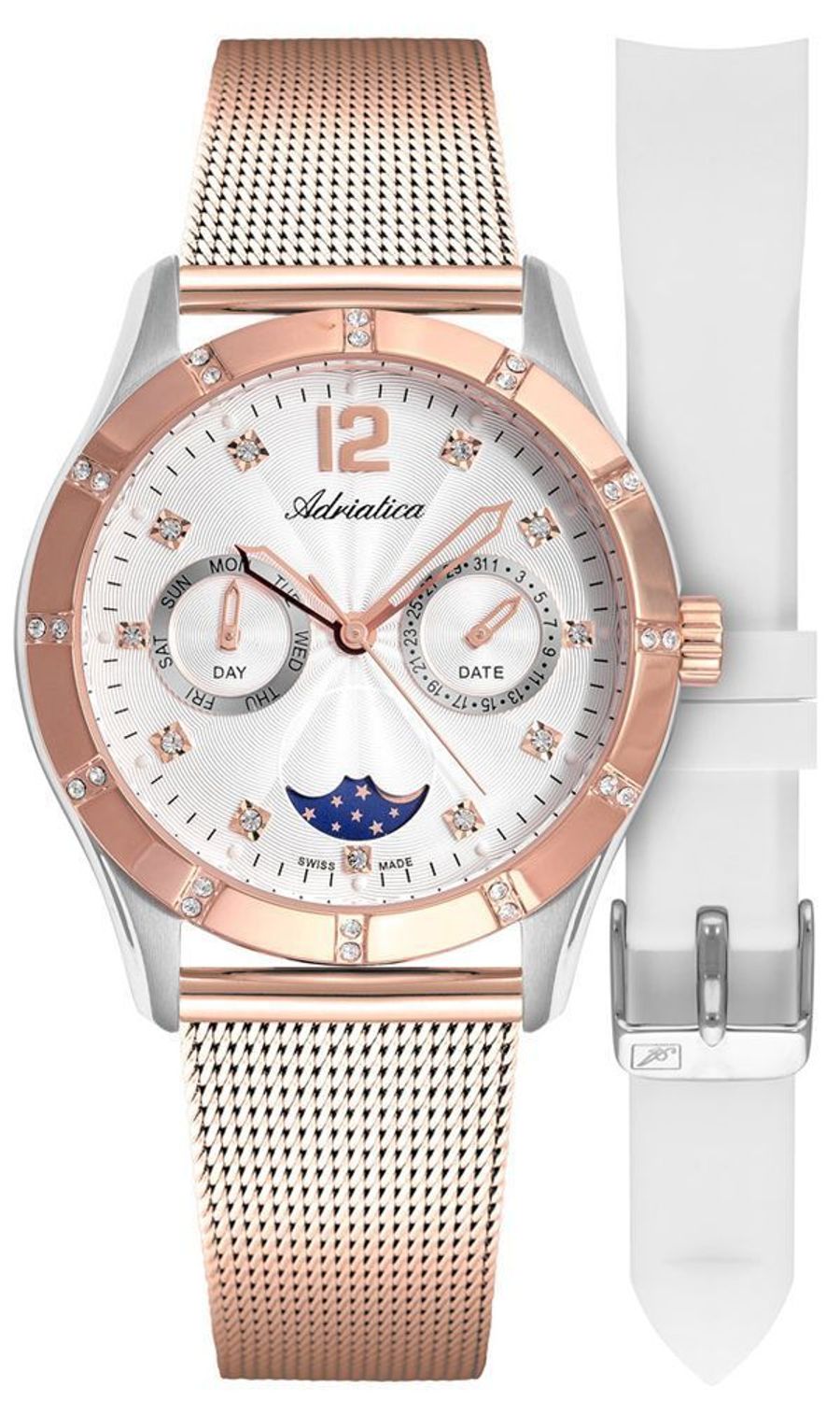 Zegarek damski z fazą księżyca i dodatkowym paskiem Adriatica A3698.R173QFZ.jpg