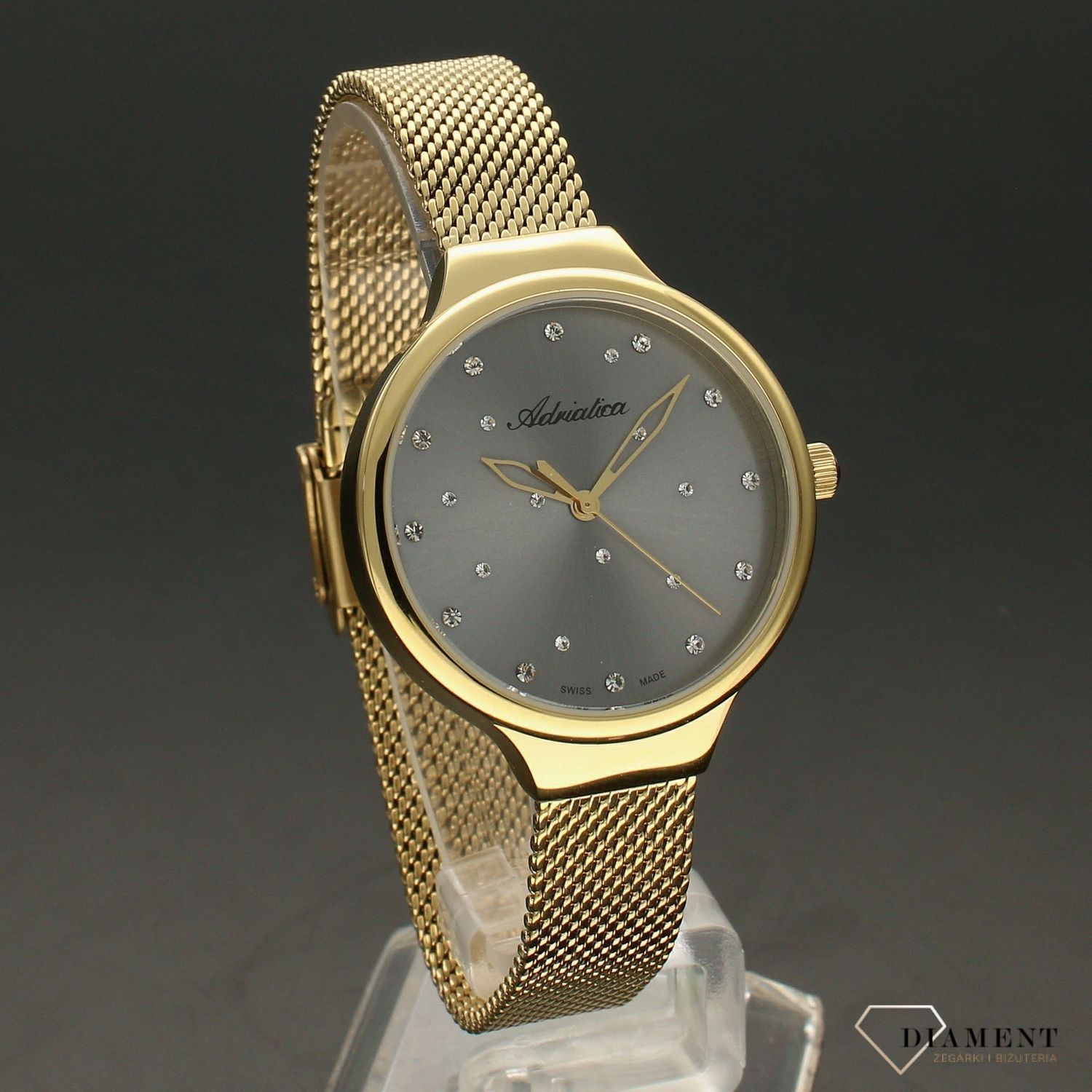 Zegarek damski złoty na bransolecie  typu mesh Adriatica Fashion A3723.1147Q.jpg
