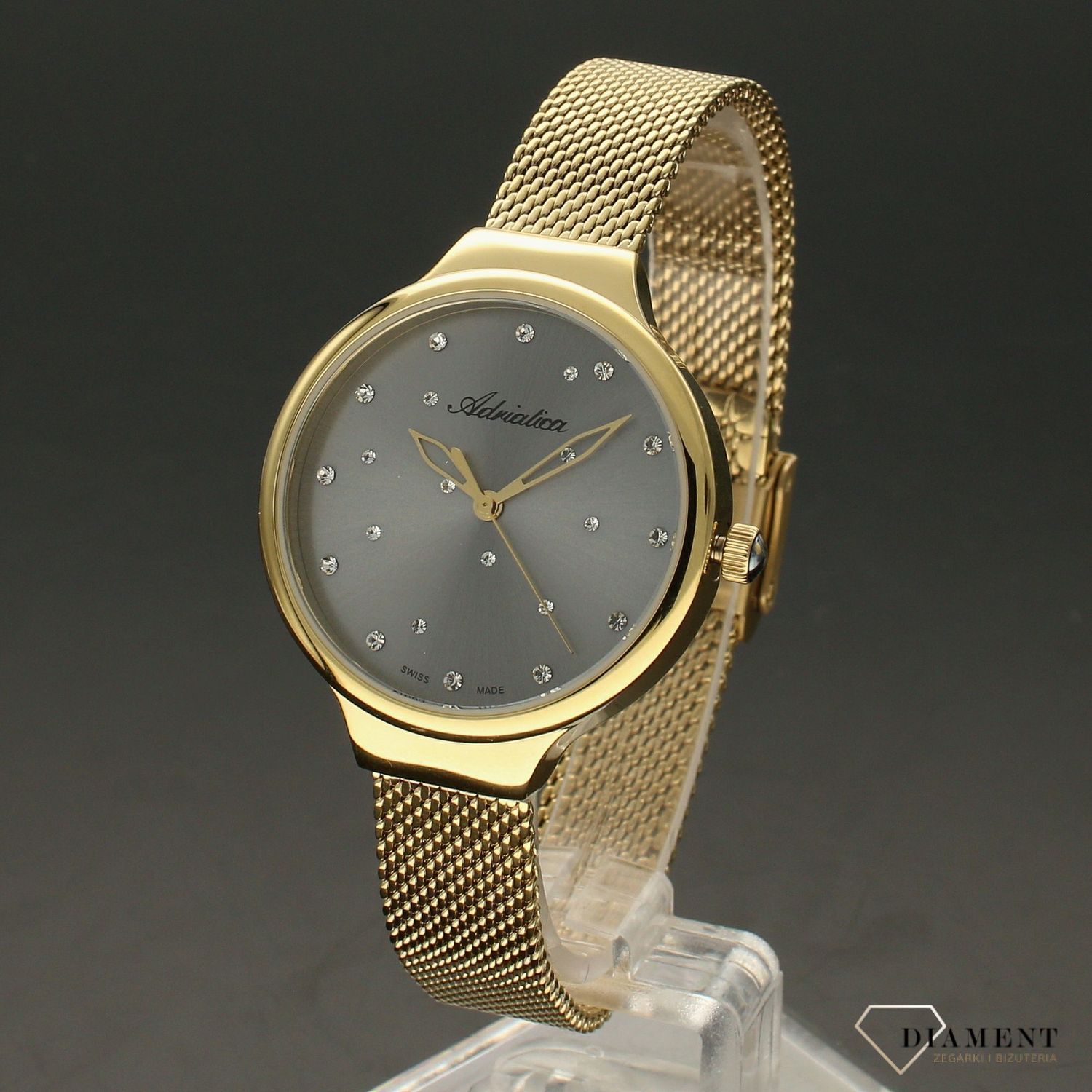 Zegarek damski złoty na bransolecie  typu mesh Adriatica Fashion A3723.1147Q.jpg