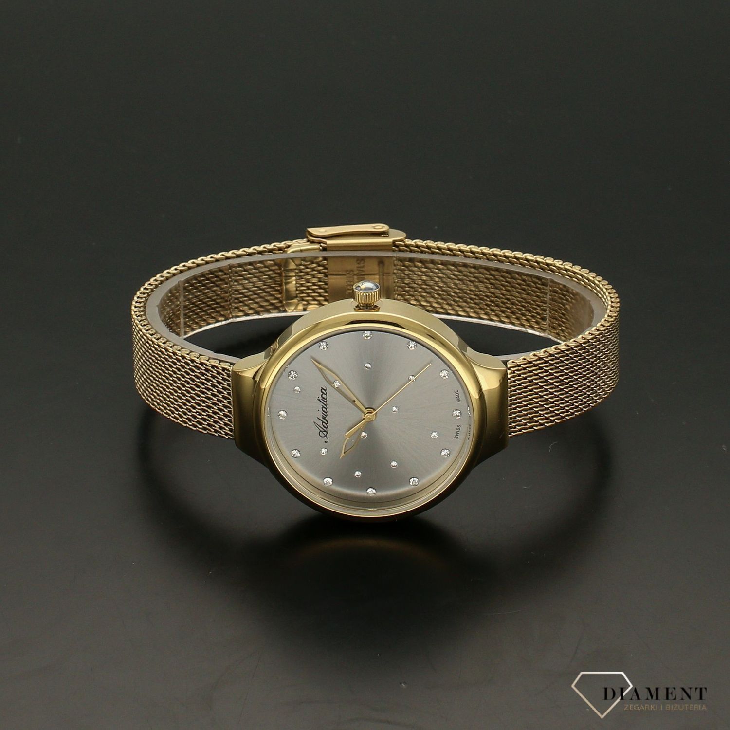 Zegarek damski złoty na bransolecie  typu mesh Adriatica Fashion A3723.1147Q.jpg