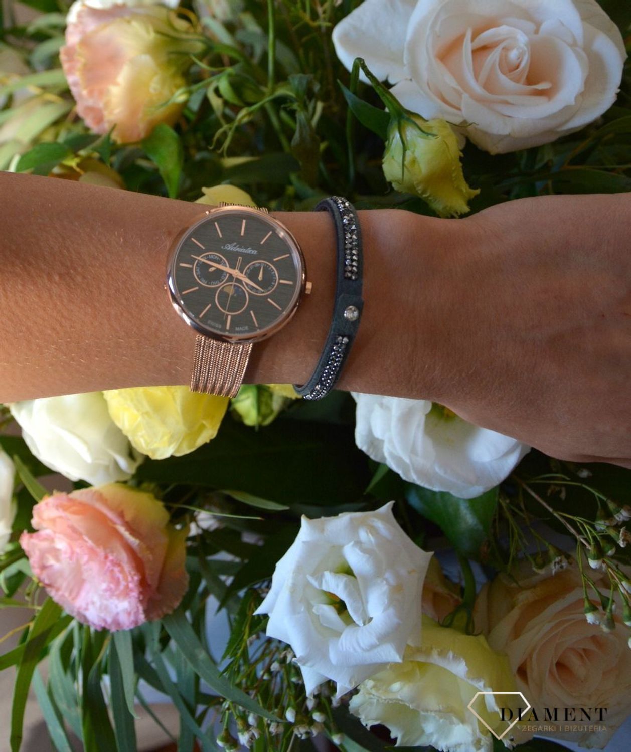 Zegarek damski Adriatica Moonphase Różowe złoto.jpg