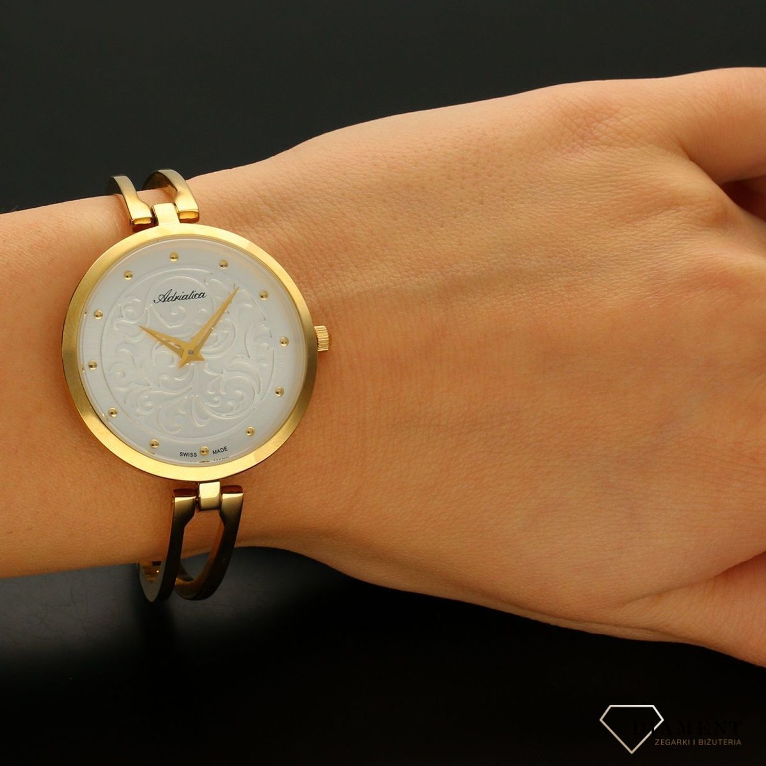 Zegarek damski Adriatica Złota bransoleta ozdobna tarcz.jpg
