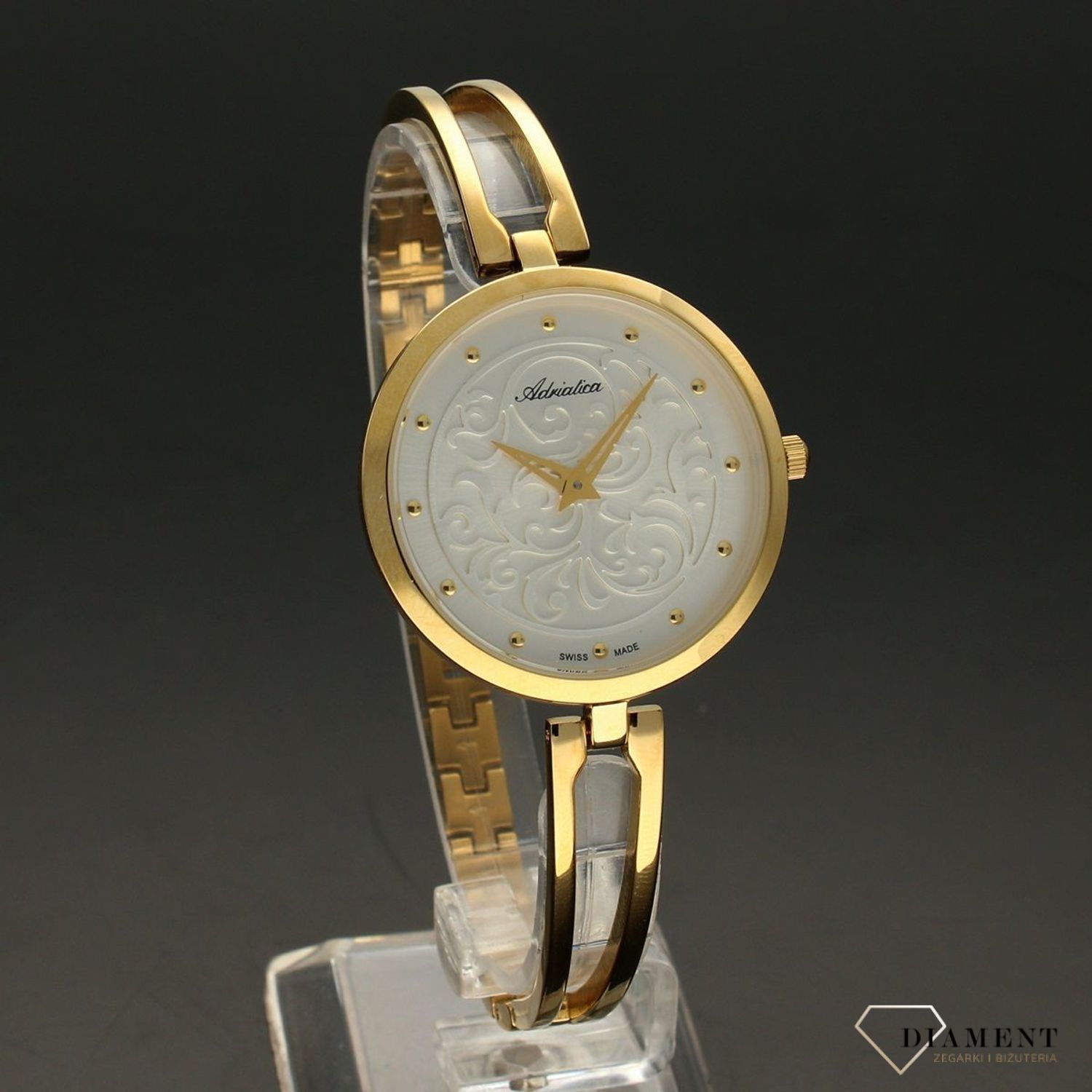 Zegarek damski Adriatica Złota bransoleta ozdobna tarcz.jpg