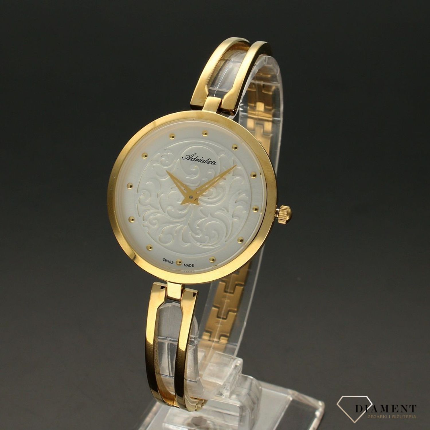 Zegarek damski Adriatica Złota bransoleta ozdobna tarcz.jpg