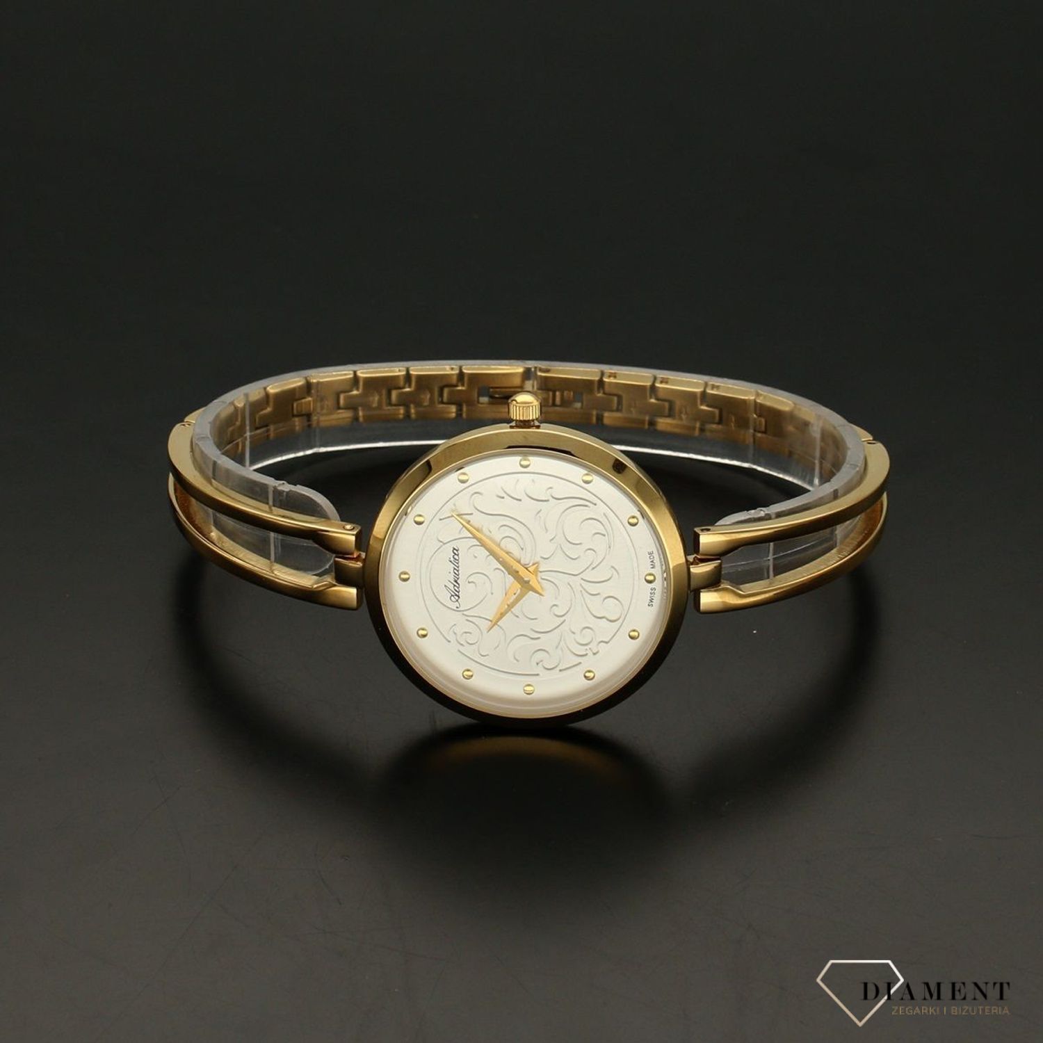 Zegarek damski Adriatica Złota bransoleta ozdobna tarcz.jpg