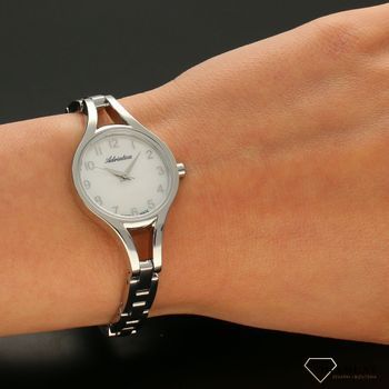Zegarek damski na bransolecie stalowek Adriatica  A3758.512FQ z cyframi na tarczy i masą perłową.  (5).jpg