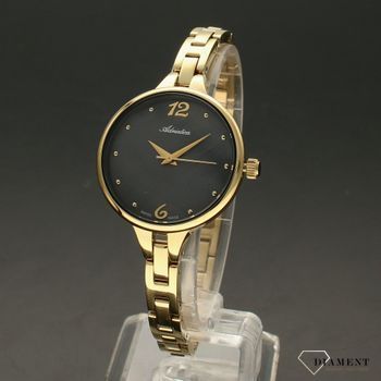 Zegarek damski złoty Adriatica A37 na bransolecie z tarczą w kolorze czarnej perły i ornamentem kwiatowym (2).jpg