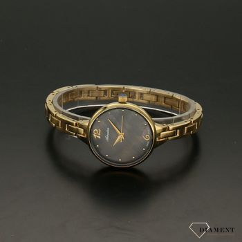 Zegarek damski złoty Adriatica A37 na bransolecie z tarczą w kolorze czarnej perły i ornamentem kwiatowym (3).jpg