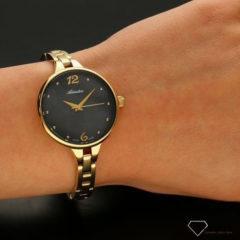 Zegarek damski złoty Adriatica A37 na bransolecie z tarczą w kolorze czarnej perły i ornamentem kwiatowym (5).jpg