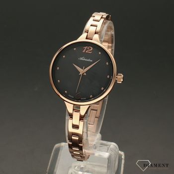 Zegarek damski Adriatica A3762.917MQ na bransolecie rose gold z tarczą w kolorze czarnej perły i ornamentem kwiatowym.  (2).jpg
