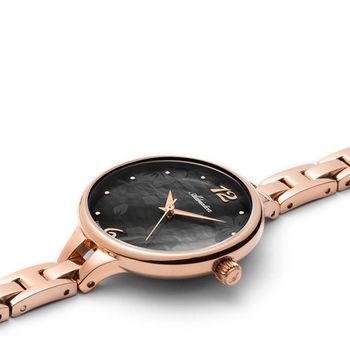 Zegarek damski różowe złoto Adriatica A3762.917MQ na bransolecie z tarczą w kolorze czarnej perły i ornamentem kwiatowym.  (1).jpg