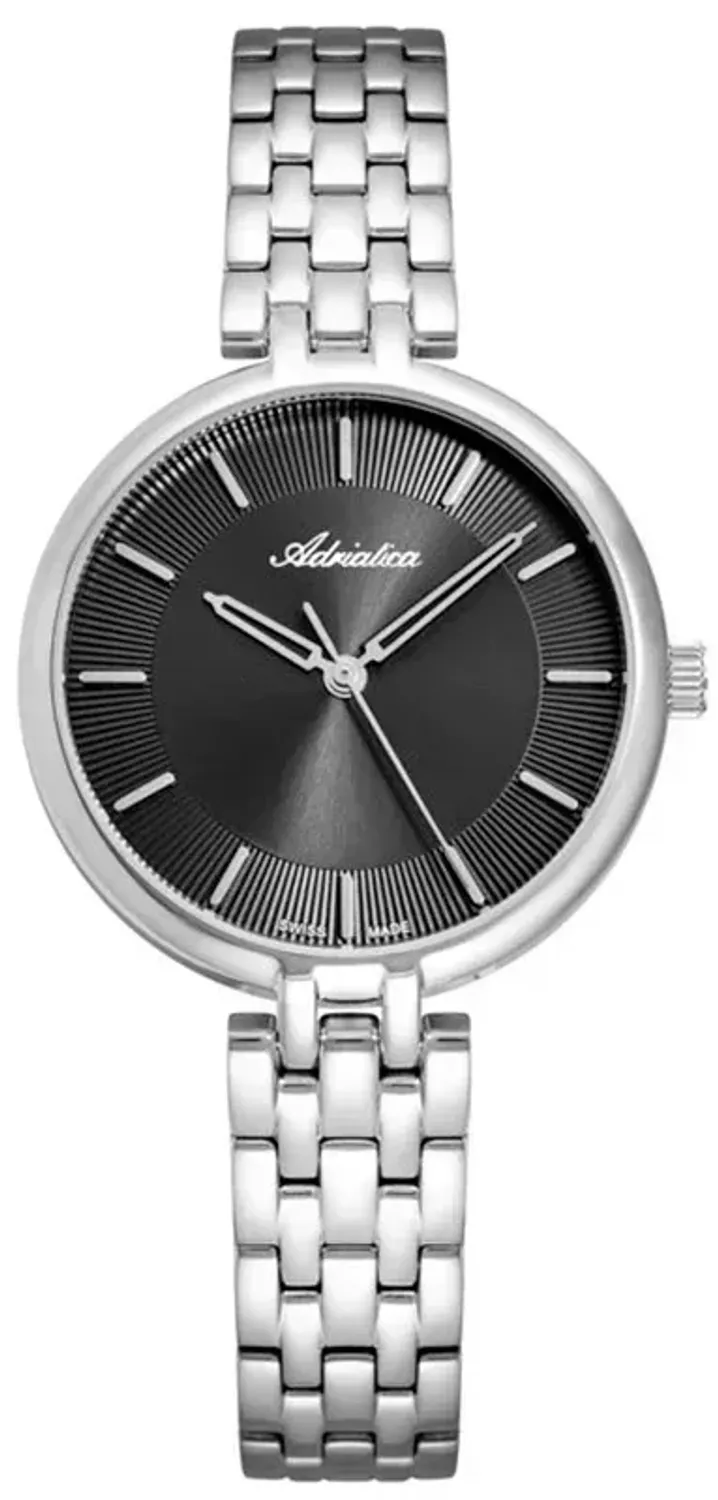 Zegarek damski na bransolecie Adriatica A3763.5116Q. Zegarek z czarną tarczą, srebrnymi indeksami oraz wskazówkami. Idealny na prezent dla kobiety..webp