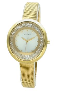 Elegancki zegarek damski Adriatica A3771.1143QZ z mechanizmem kwarcowym, stalową kopertą 316L pokrytą złotem, srebrną tarczą i cyrkoniami. Wodoszczelność 30 m.1.jpg