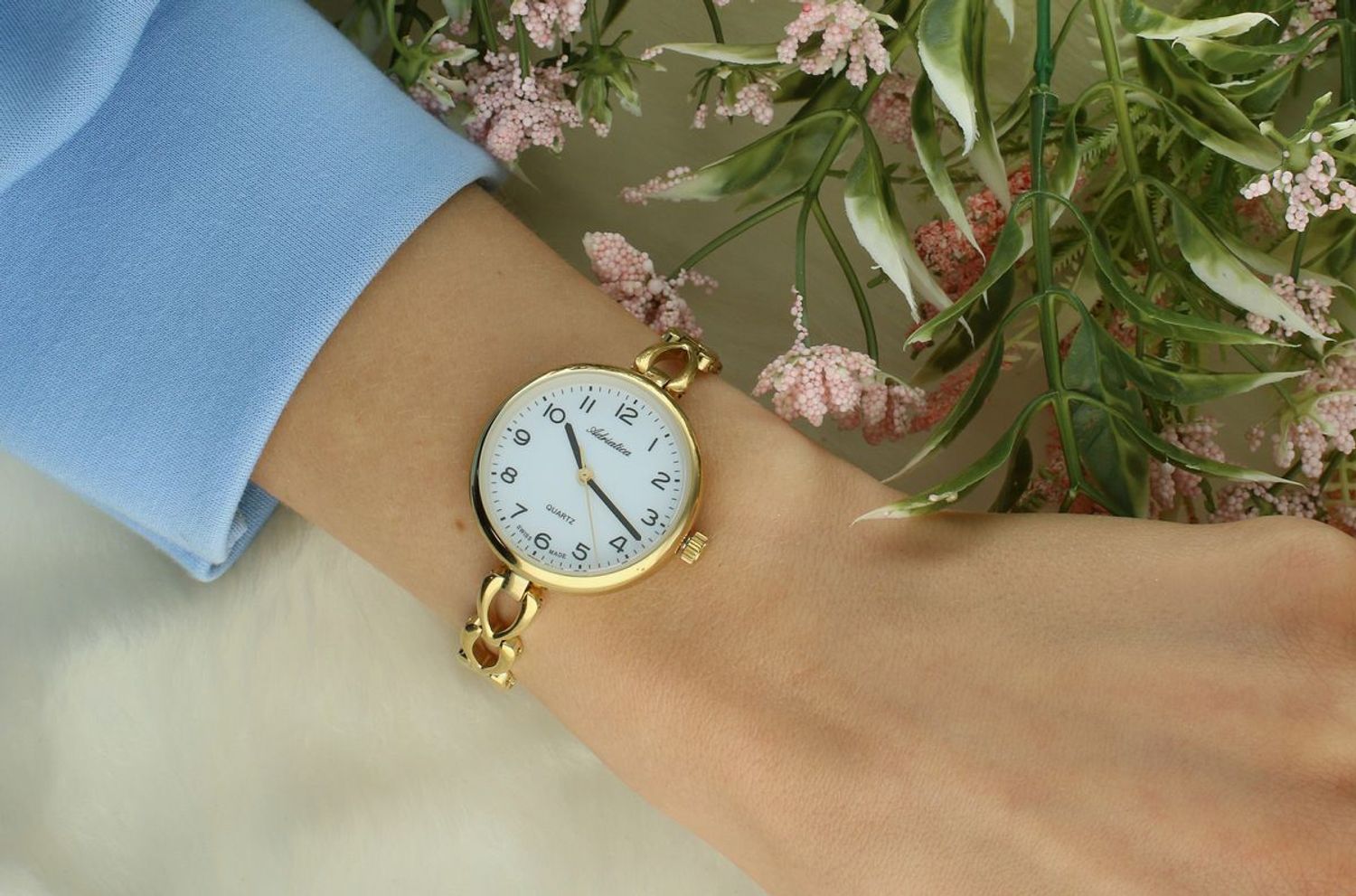 Zegarek Adriatica A3785.1123Q – Złoty Zegarek Damski z Białą Tarcza i Bransoletą Biżuteryjną + Grawer Gratis.jpg