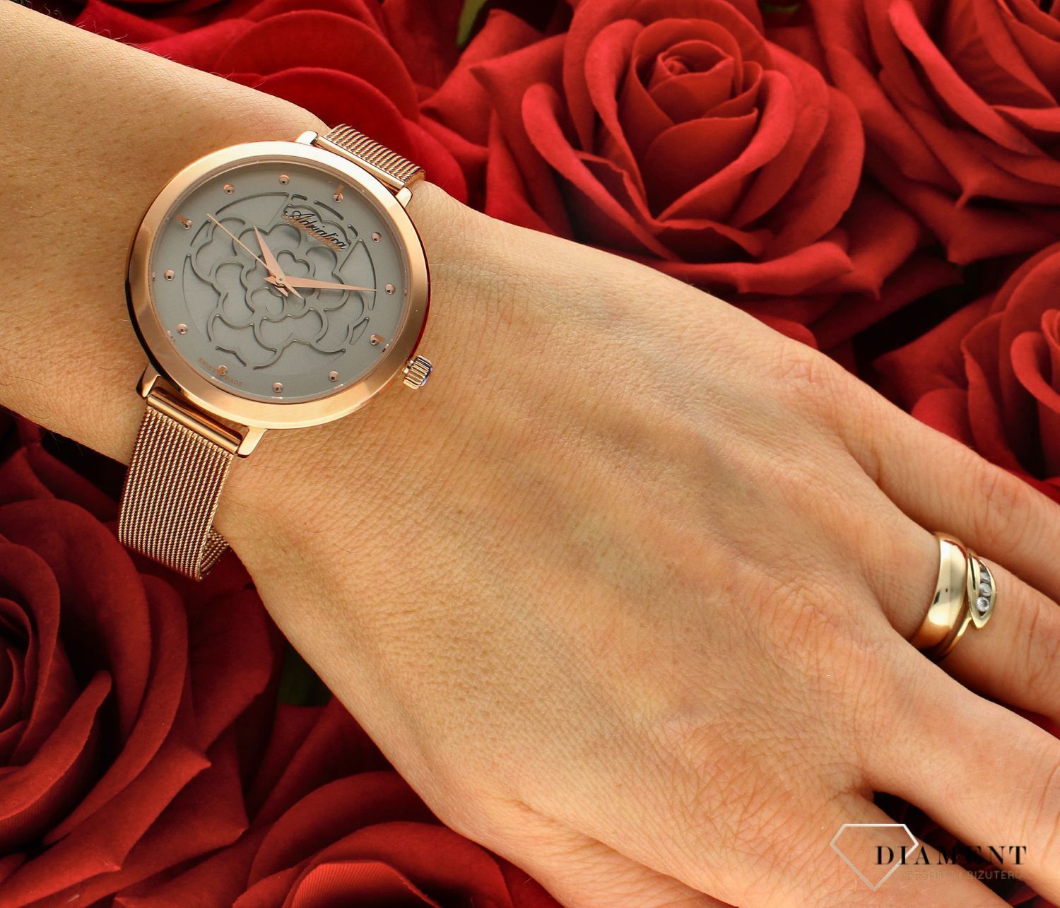 Zegarek damski Adriatica Classic Biżuteryjny z kwiatową tarczą A3787.9147Q. Zegarek damski Adriatica. Zegarek damski biżuteryjny Adriatica. Zegarek damski w kolorze różowego złota. Zegarek damski idealny na pre.jpg