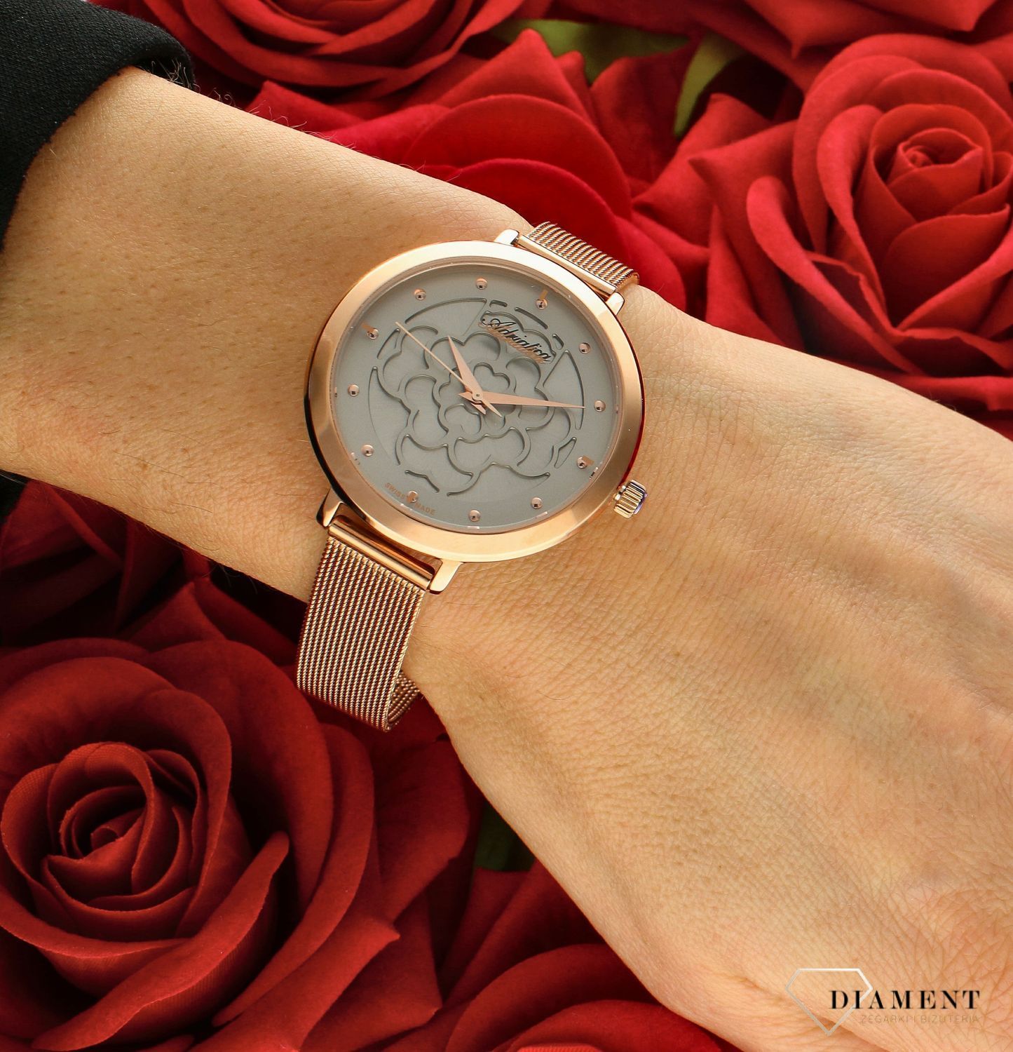 Zegarek damski Adriatica Classic Biżuteryjny z kwiatową tarczą A3787.9147Q. Zegarek damski Adriatica. Zegarek damski biżuteryjny Adriatica. Zegarek damski w kolorze różowego złota. Zegarek damski idealny na pre.jpg