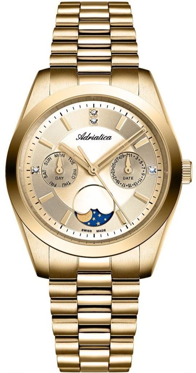 Zegarek damski Adriatica A3802.1111QF Moonphase – złoty z fazami księżyca i datownikiem.jpg