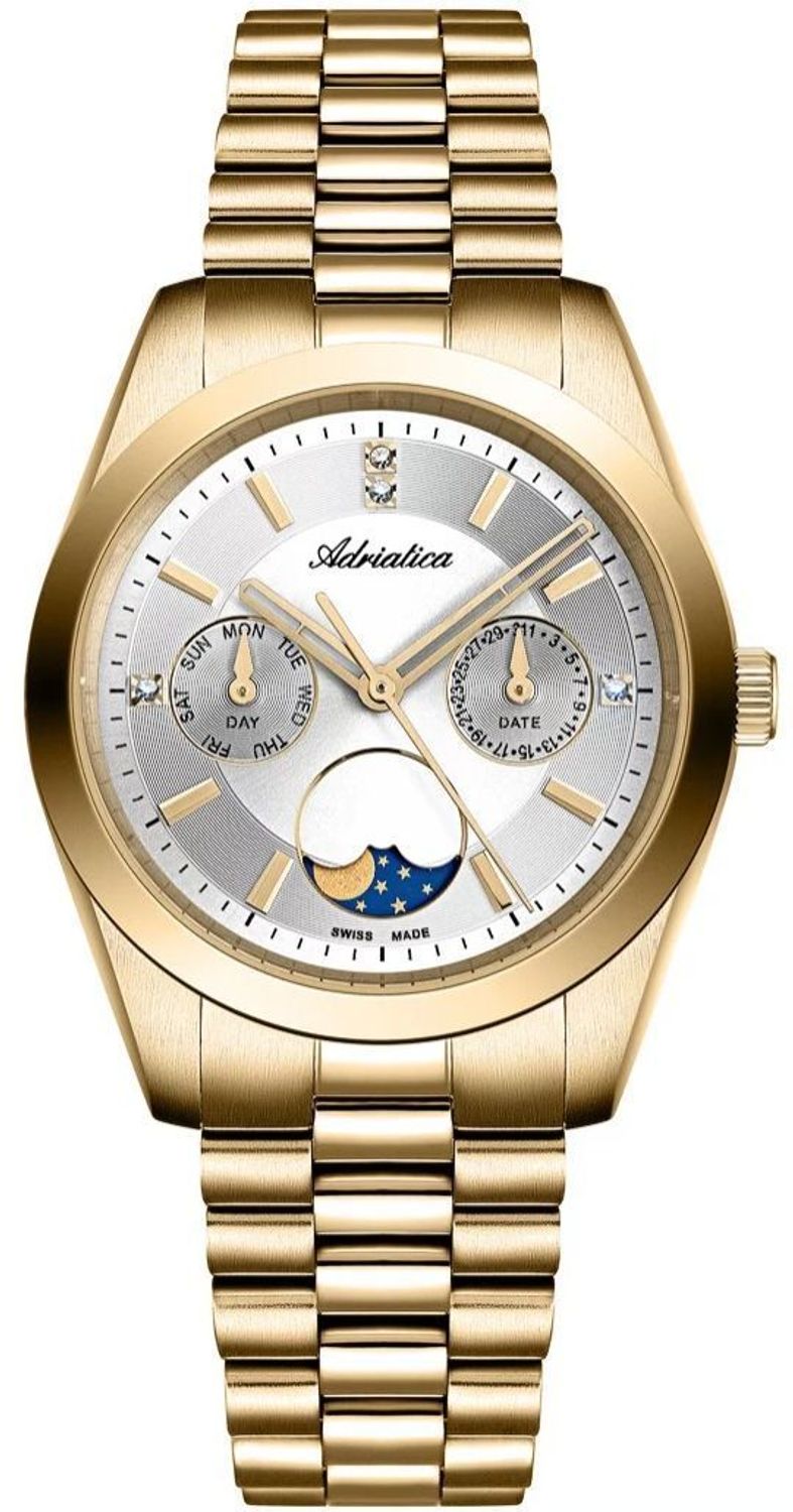 Zegarek damski Adriatica A3802.1113QF Moonphase – złoty, srebrna tarcza, fazy księżyca.jpg
