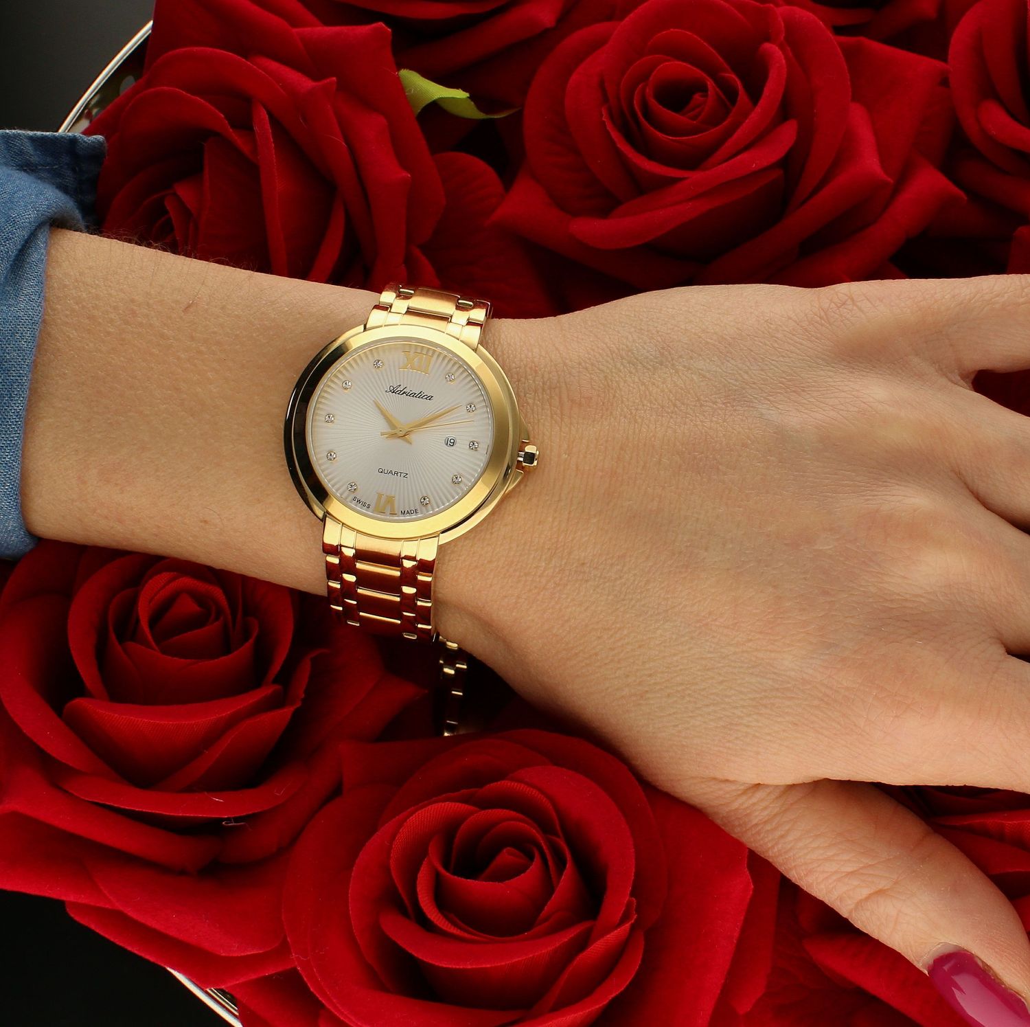 Zegarek damski pokryty złotem Adriatica A3812.1183Q.webp