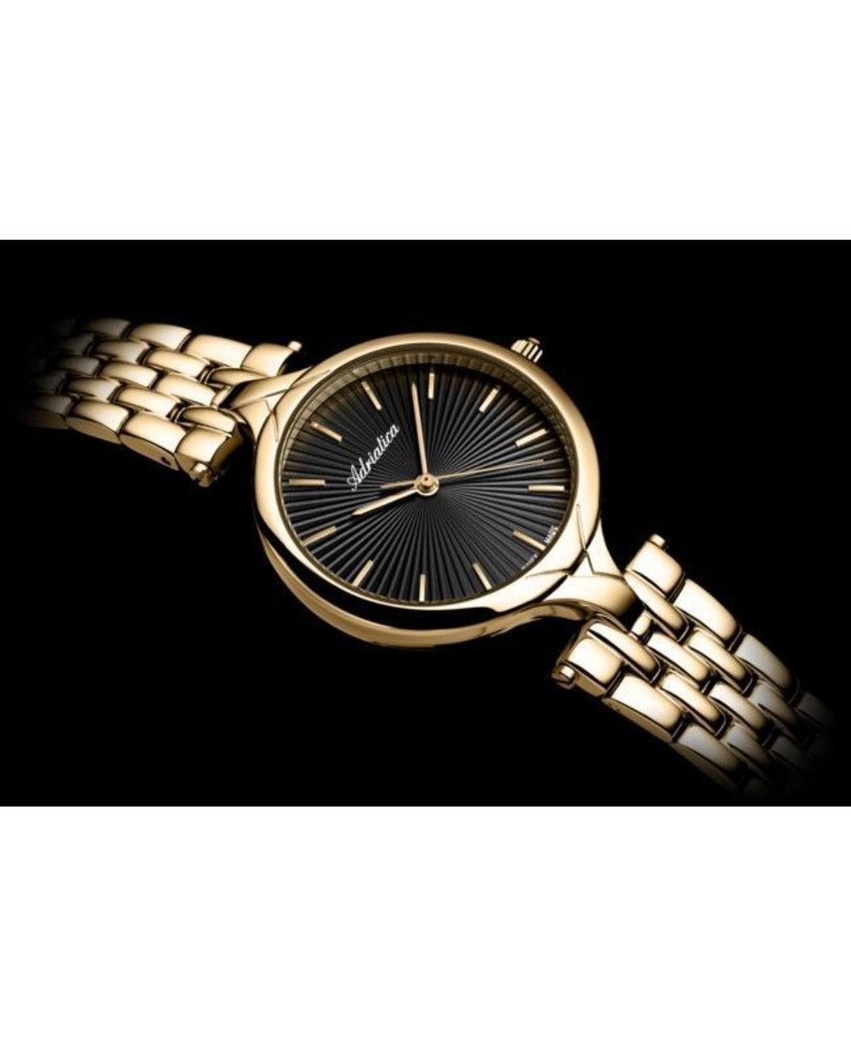 Zegarek damski ADRIATICA A3825.1114Q Zegarek zachowany w nowoczesnym wyglądzie. Tarcza zegarka w czarnym kolorze ozdobiona indeksami w kolorze złotym1.jpg
