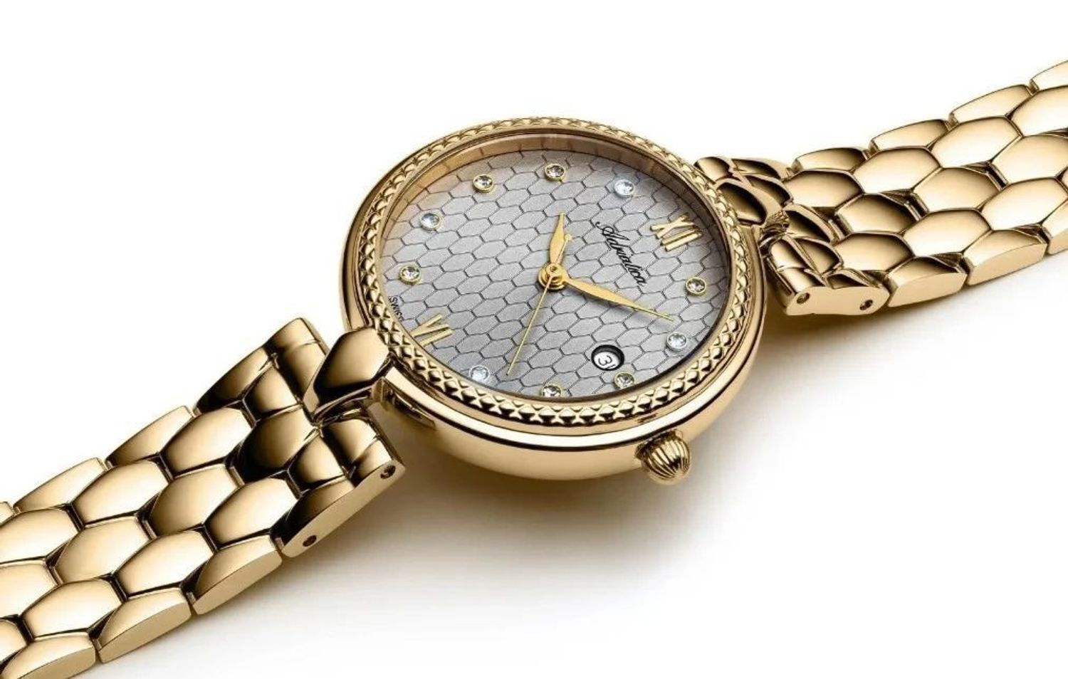 Zegarek damski Adriatica Classic Diamond A3843.1187Q – złoty, szara tarcza, szkło szafirowe (3).jpg