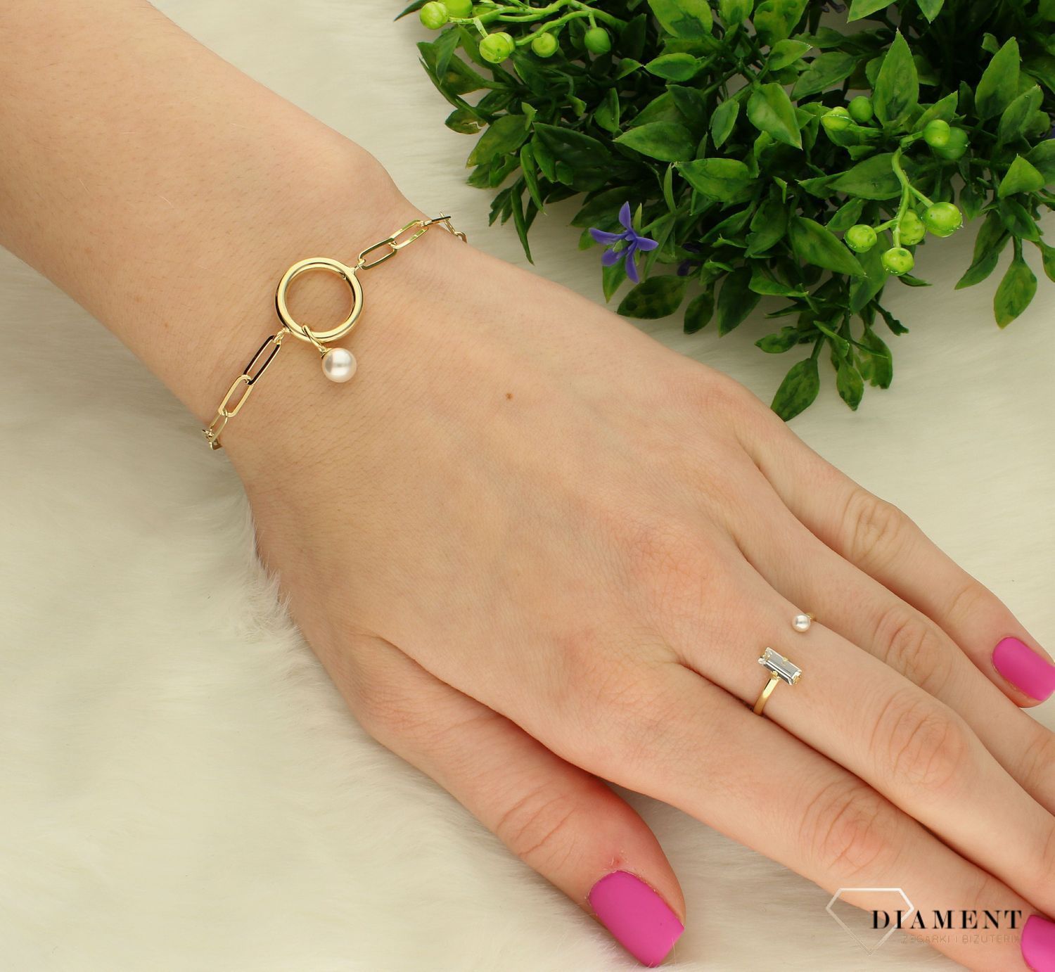 Bransoletka pozłacana z perłą Victoria Cruz “ Je t´aime circles ” 925 A3910-DP Wyjątkowa biżuteria z Victoria Cruz wykonana z na.JPG